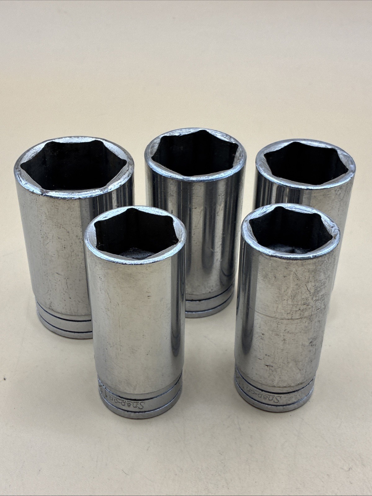 Snap-on TA 1/2” Drive SAE 6pt Deep Sockets Lot Of (5). See Photos
