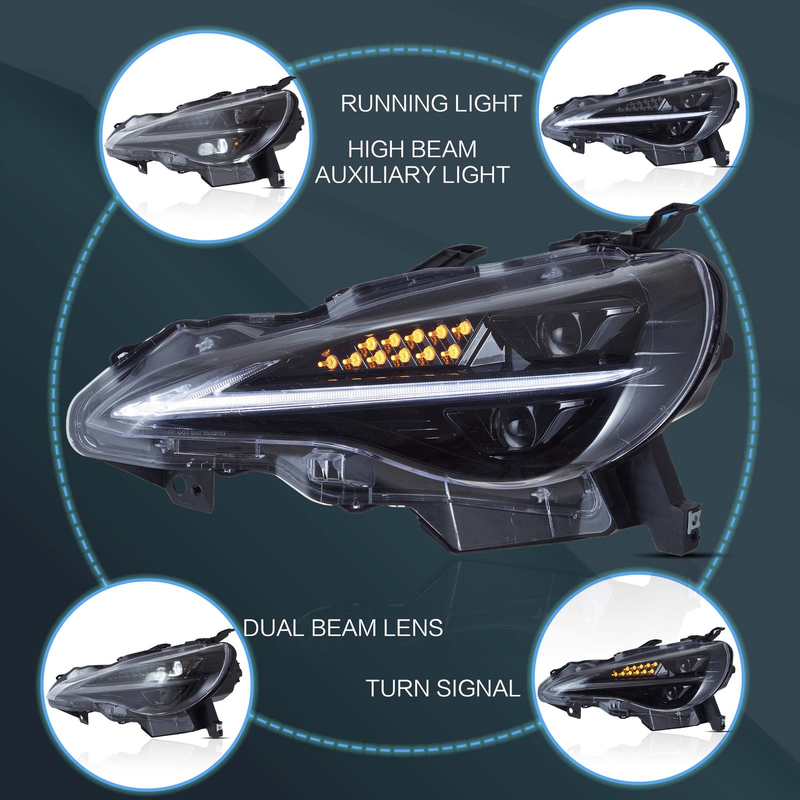 VLAND For 2012-2020 Toyota GT 86 Subaru BRZ FR-S Headlights W/Blue DRL Animation