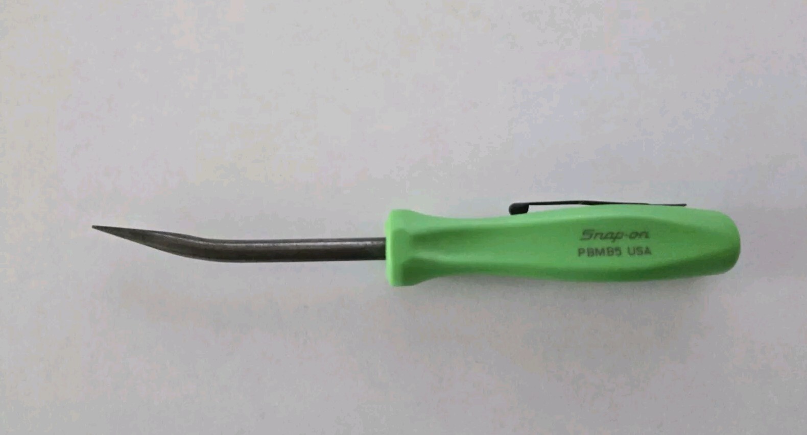 1X Snap on tools Green Pocket Angeled PRYBAR screwdriver Black Clip & Shank NEW!