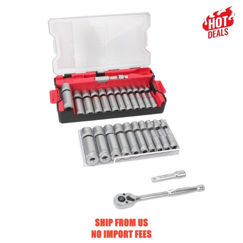 Hyper Tough 1/4-Inch Drive Ratchet and Socket Set, SAE and Metric, 50 Pieces