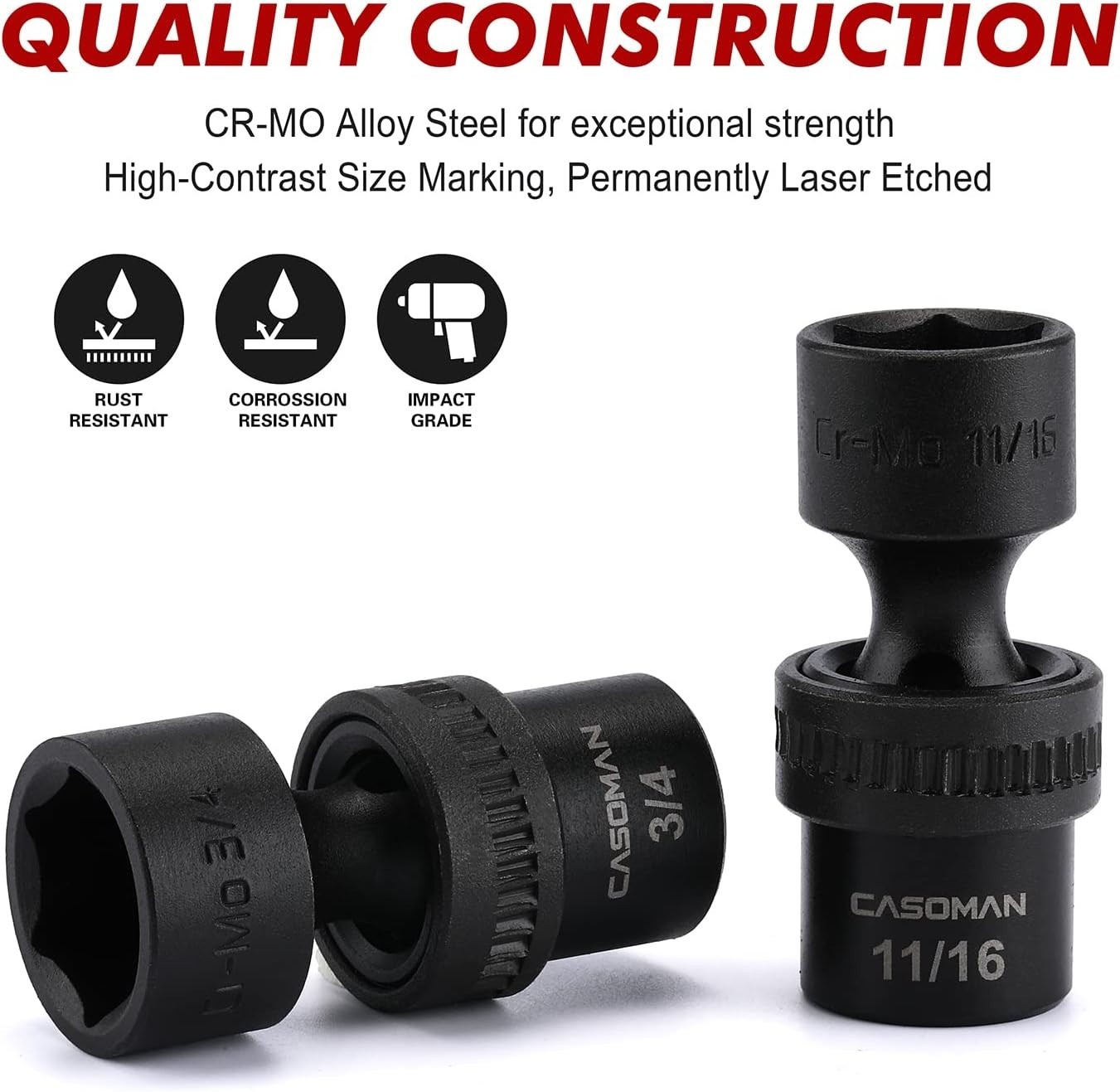12 Pieces 3/8-Inch Drive Shallow Universal Impact Socket Set, SAE, 5/16″-1″, …