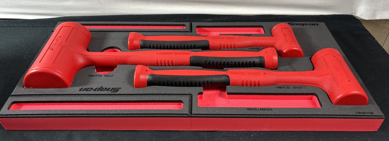Snap on 3pc Soft Grip Dead Blow Hammer Set w/ PRO-FI Organization 12, 32, 56 oz