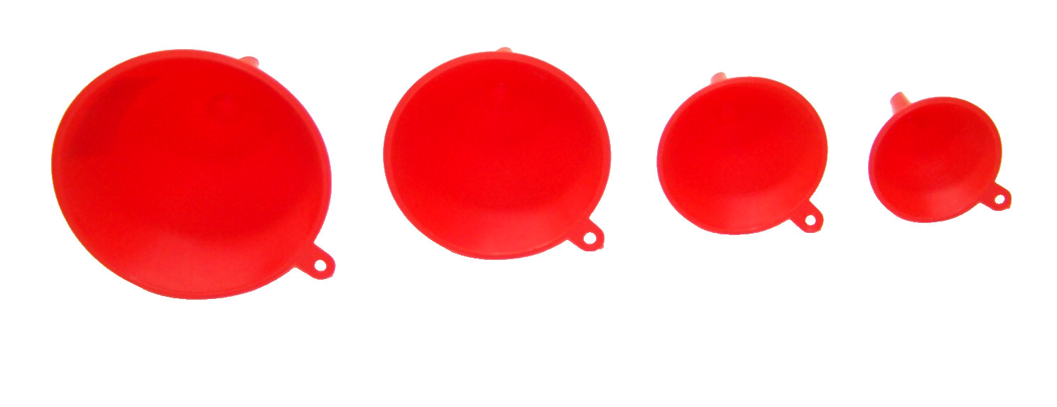 4 pc Plastic Funnel Set 4 Sizes Heavy Duty 2-1/4″ 3″ 4″ 5″ Home Auto Oil Kitchen