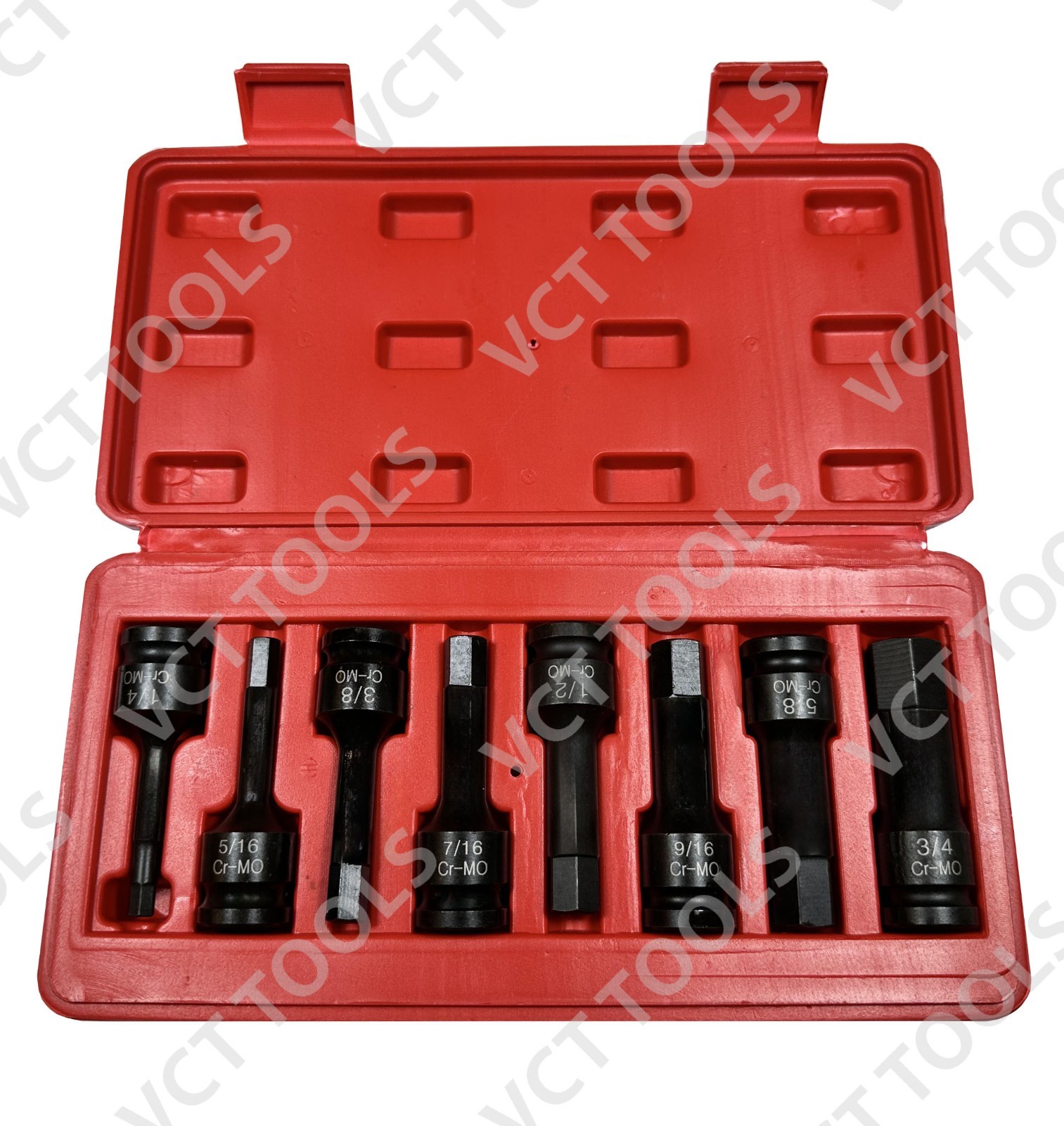 8‑Piece 1/2‑Inch Drive SAE Hex Impact Socket Set – CR‑MO Steel with Case