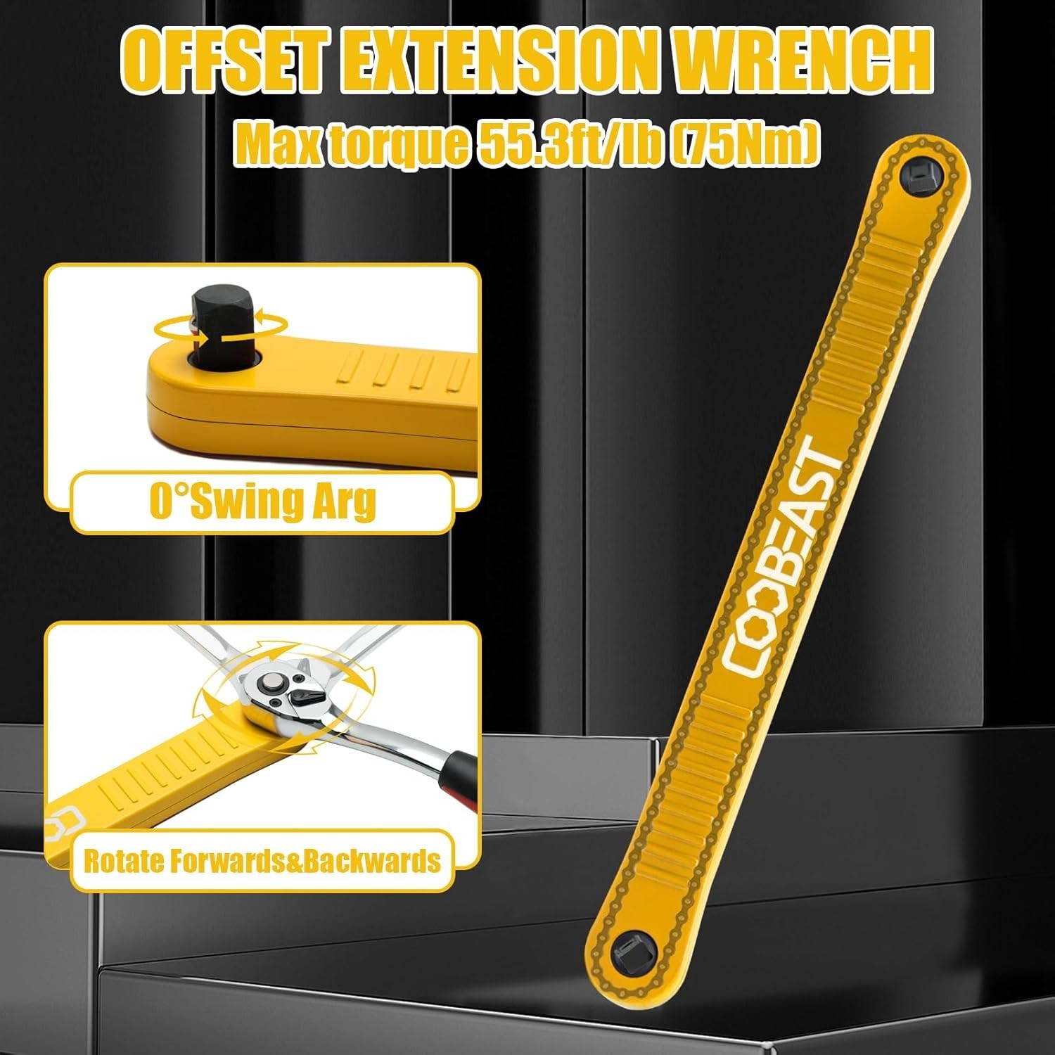 Offset Extension Wrench – Impact-Ready 13.4in Tool with 1/4, 3/8 & 1/2 Adapters