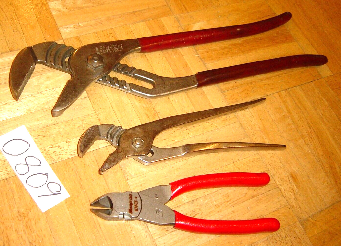 SNAP ON & BLUE-POINT TOOLS 3 PIECE DIAGONAL, 9 & 16 INCH ADJUSTABLE JAW PLIERS