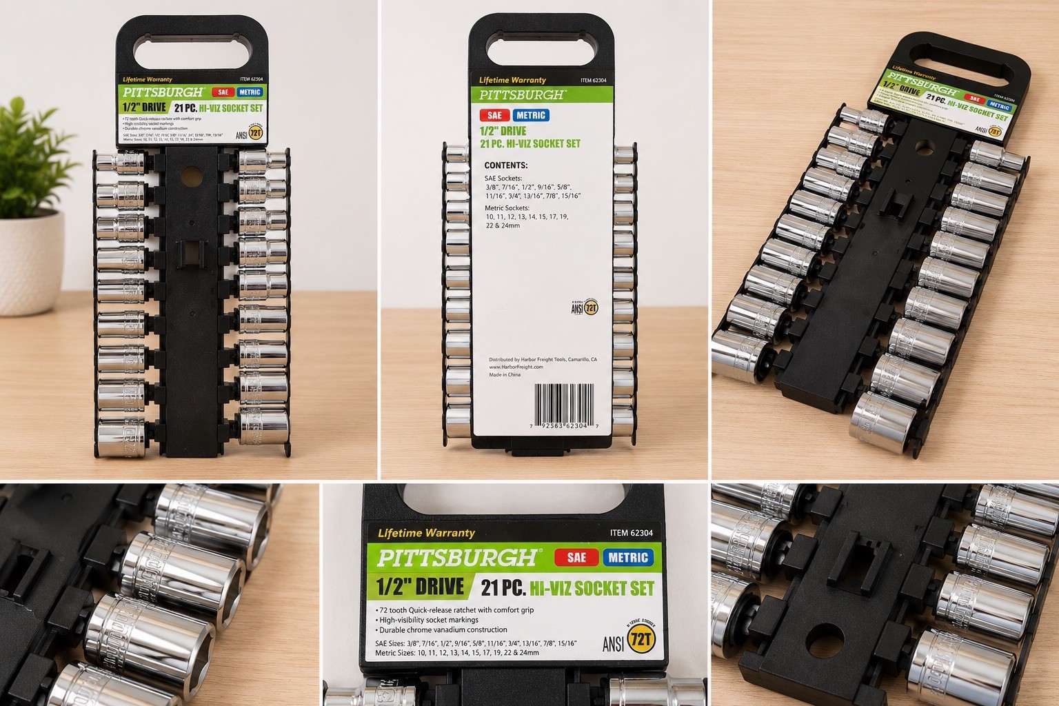 Pittsburgh 1/2” Drive 21-Piece Hi-Viz SAE & Metric Socket Set Lifetime Warranty