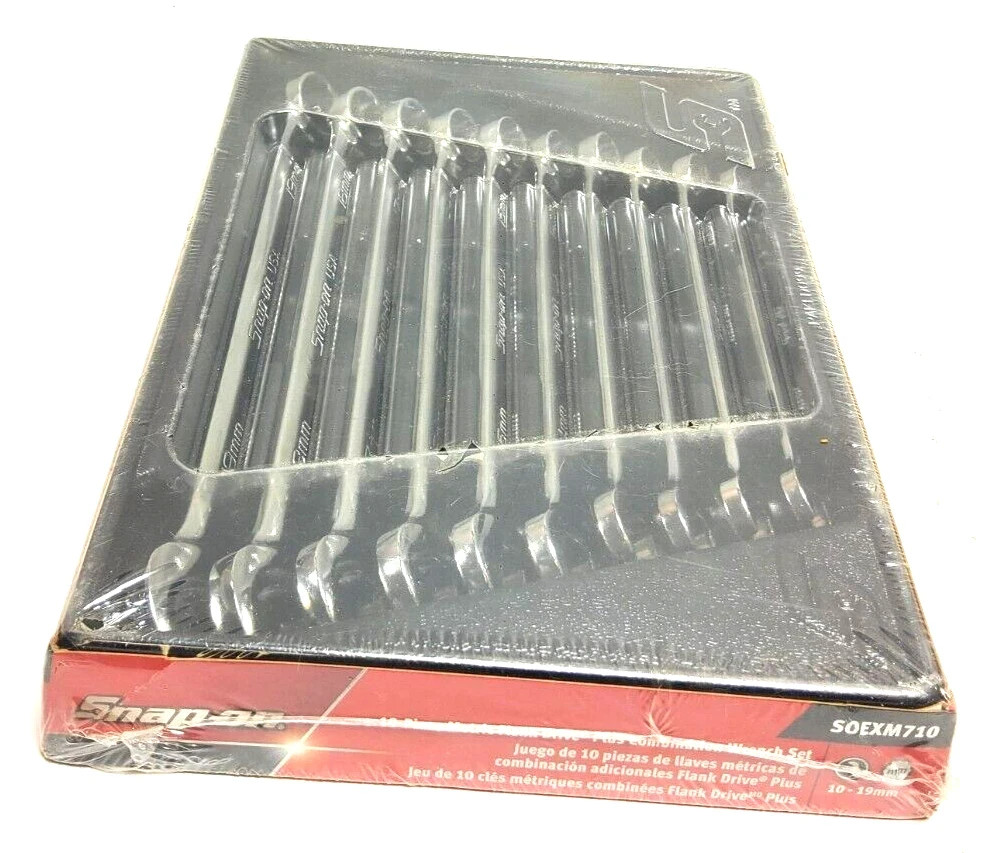 Snap-On 10-piece metric flank drive plus combination wrench set 10-19mm soexm710