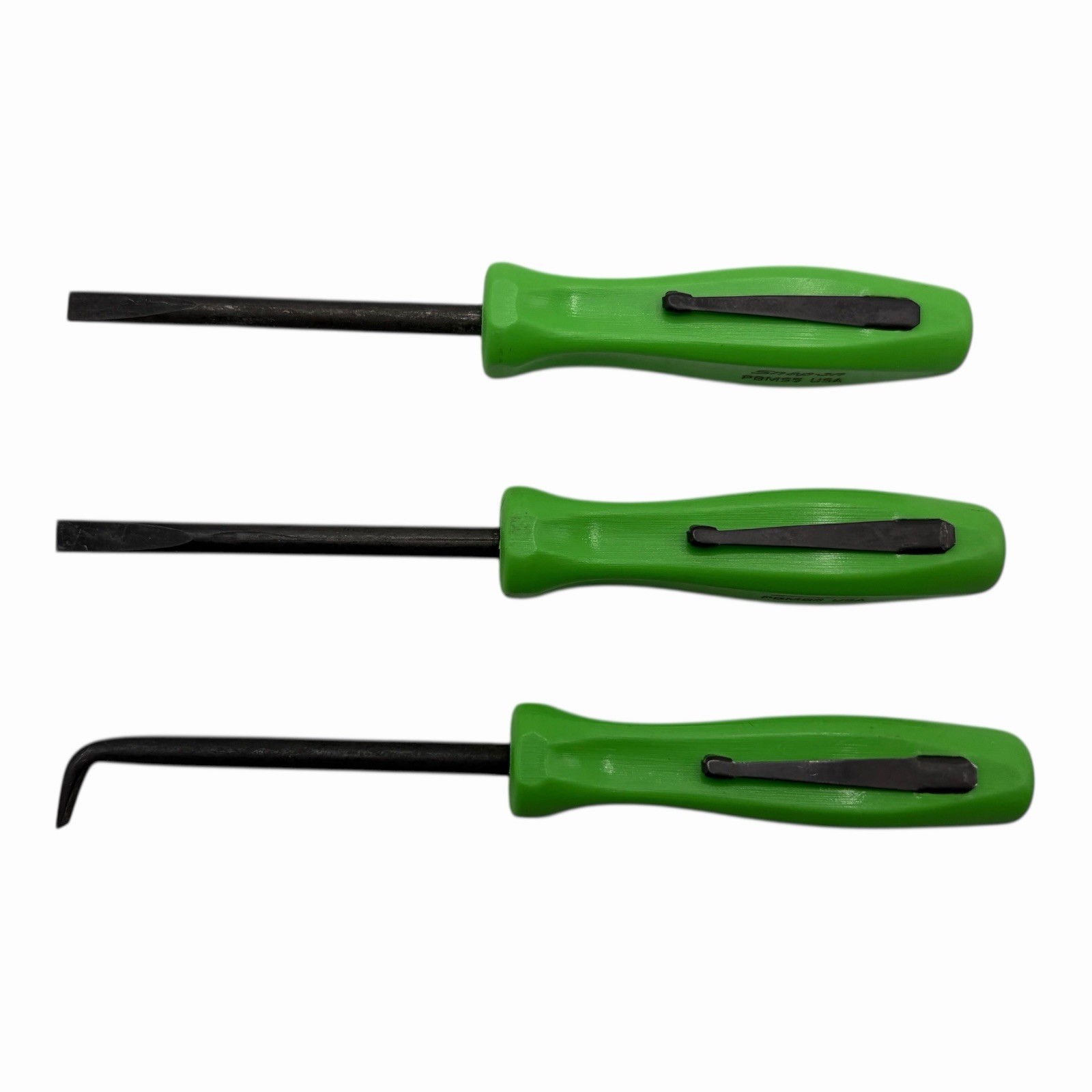 Snap On Tools Mini Pocket Pry Bar Set 3 piece Green 5 inch Straight Bent 90