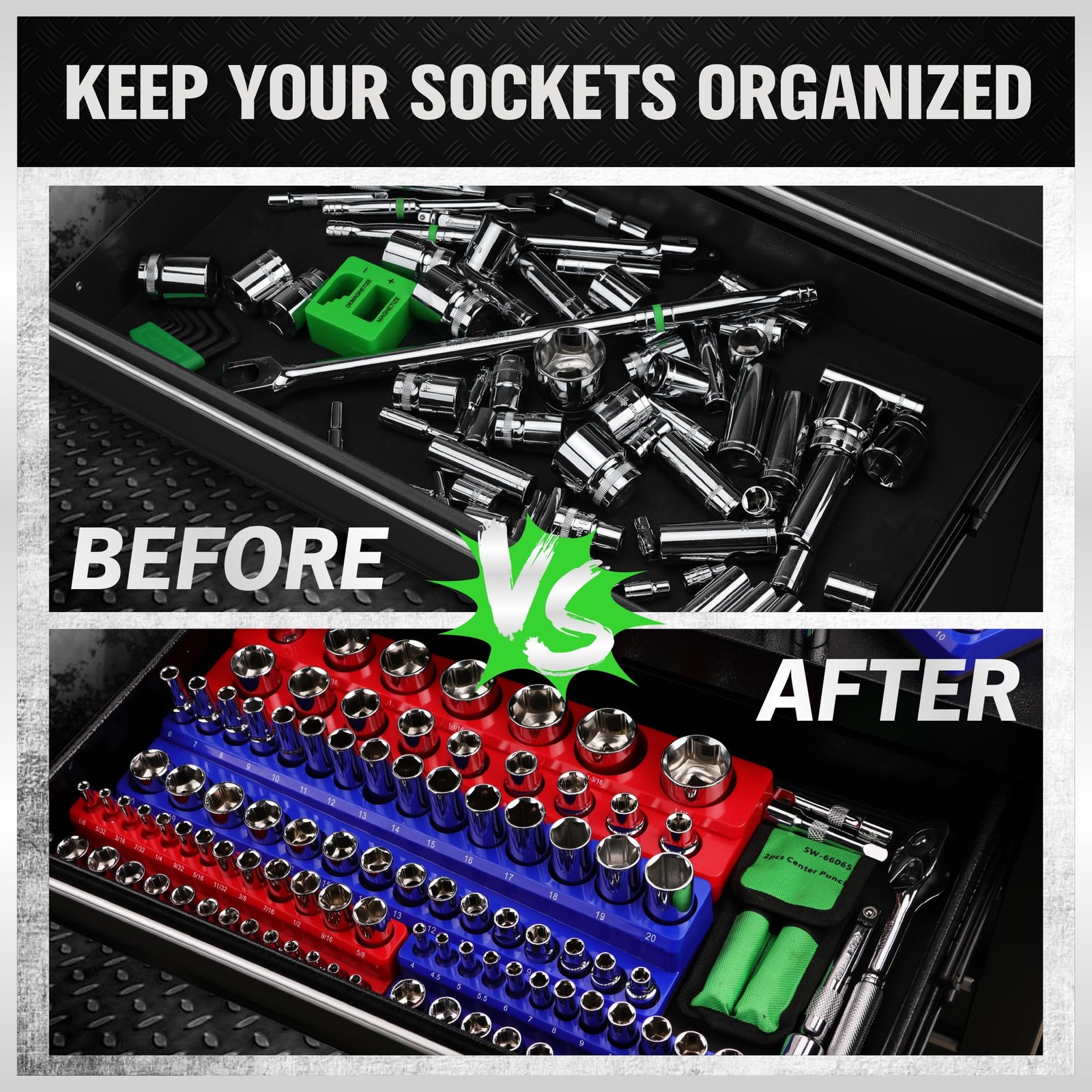 Magnetic Socket Organizer Set, 6PCS Holder, Red/Blue, Blue&red