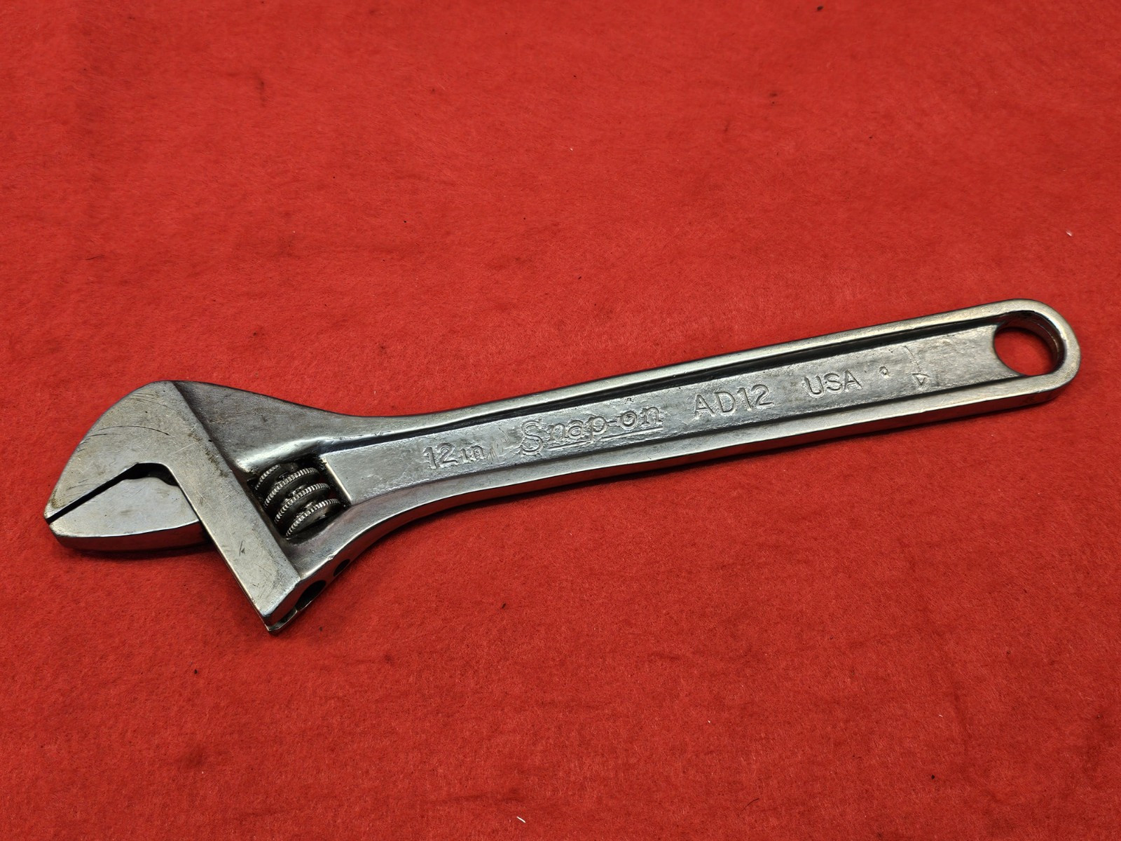 Vintage Snap-On Tools 12″ 300mm Adjustable Wrench Original AD12 USA *RARE*