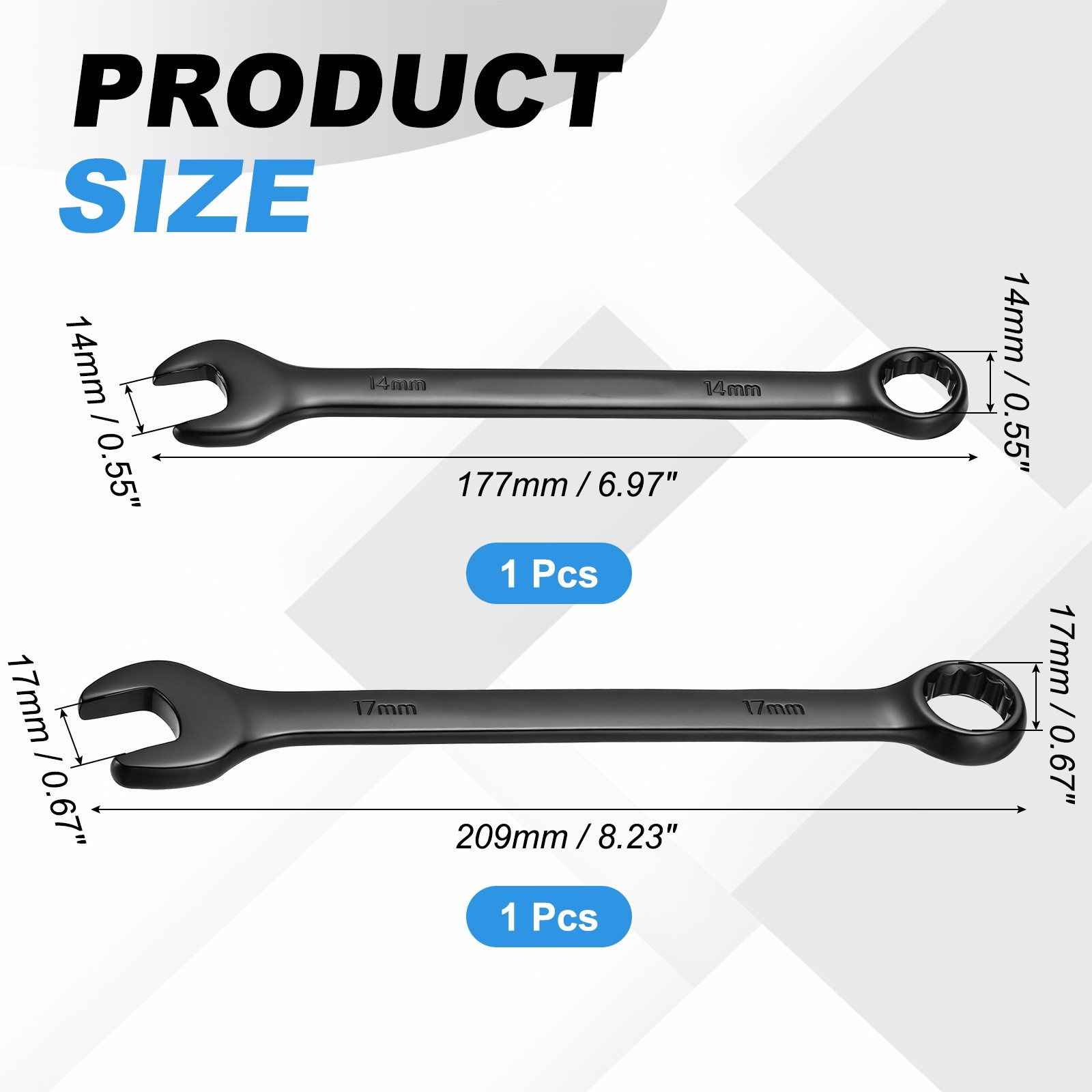 14mm 17mm Metric Combination Wrench, | Black CR-V Steel, 2-Pieces