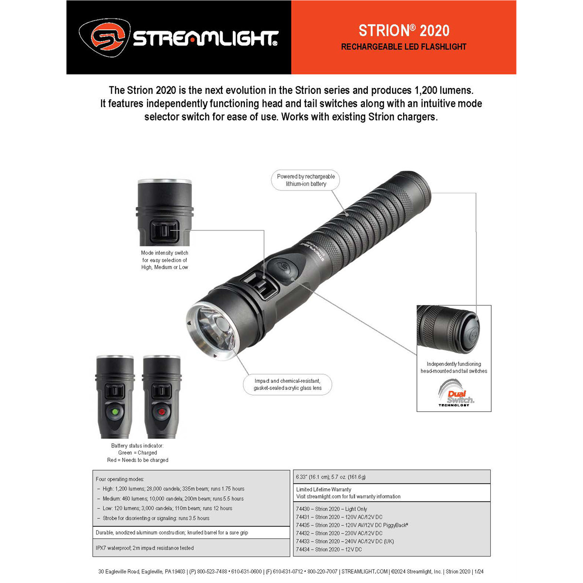 Streamlight 74430 Strion DS HL Rechargeable Flashlight 1200 Lumens Output