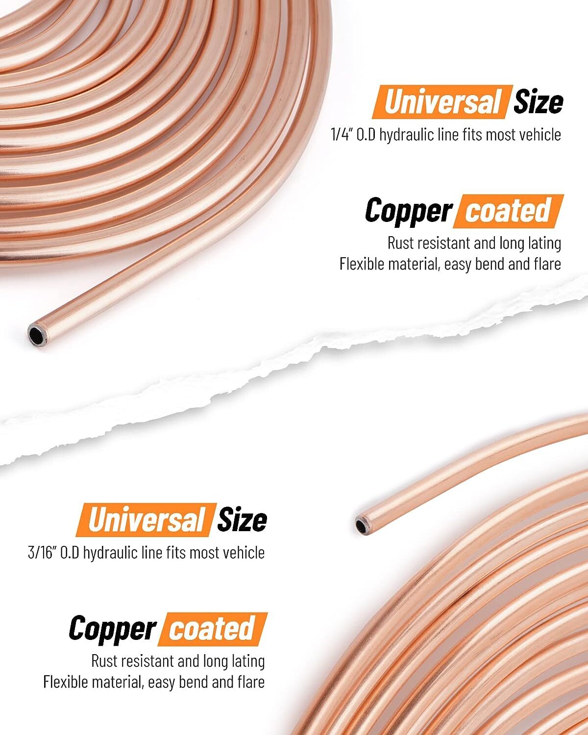 Brake Line Kit 3/16 1/4 25ft Copper Pipe Repair Flaring Tool + 40 Nuts Fittings