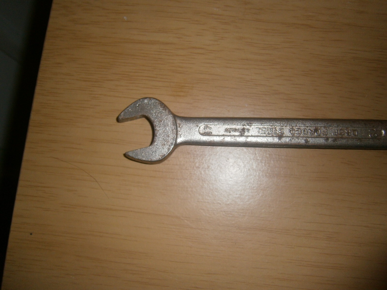 Vintage silver tone spanner. 17 & 19mm ends.(E6c)