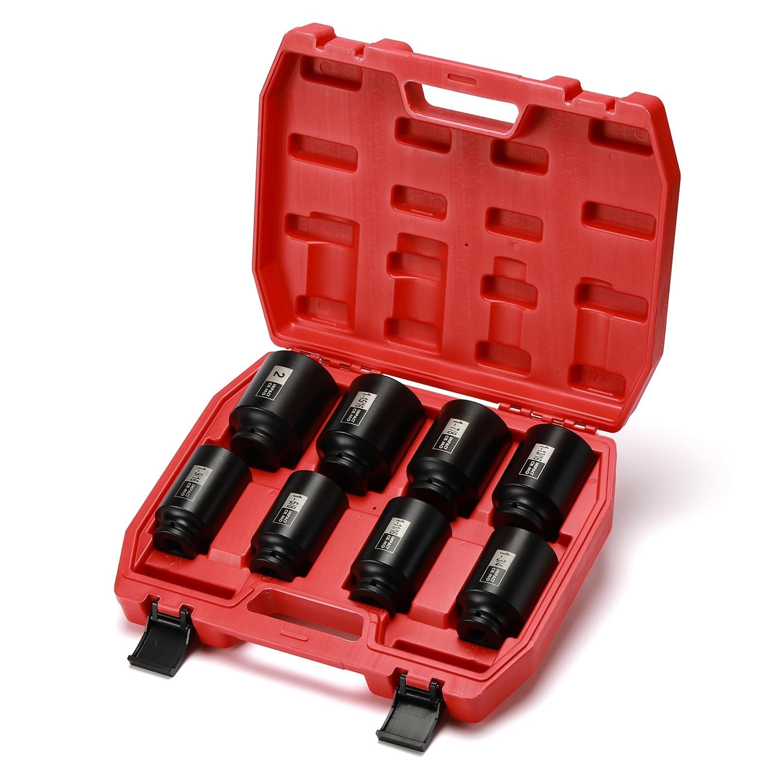 8PC 1/2″ Drive Deep Impact Socket Set, 6 Point CR-MO Spindle Axle Nut, SAE 1-9/1