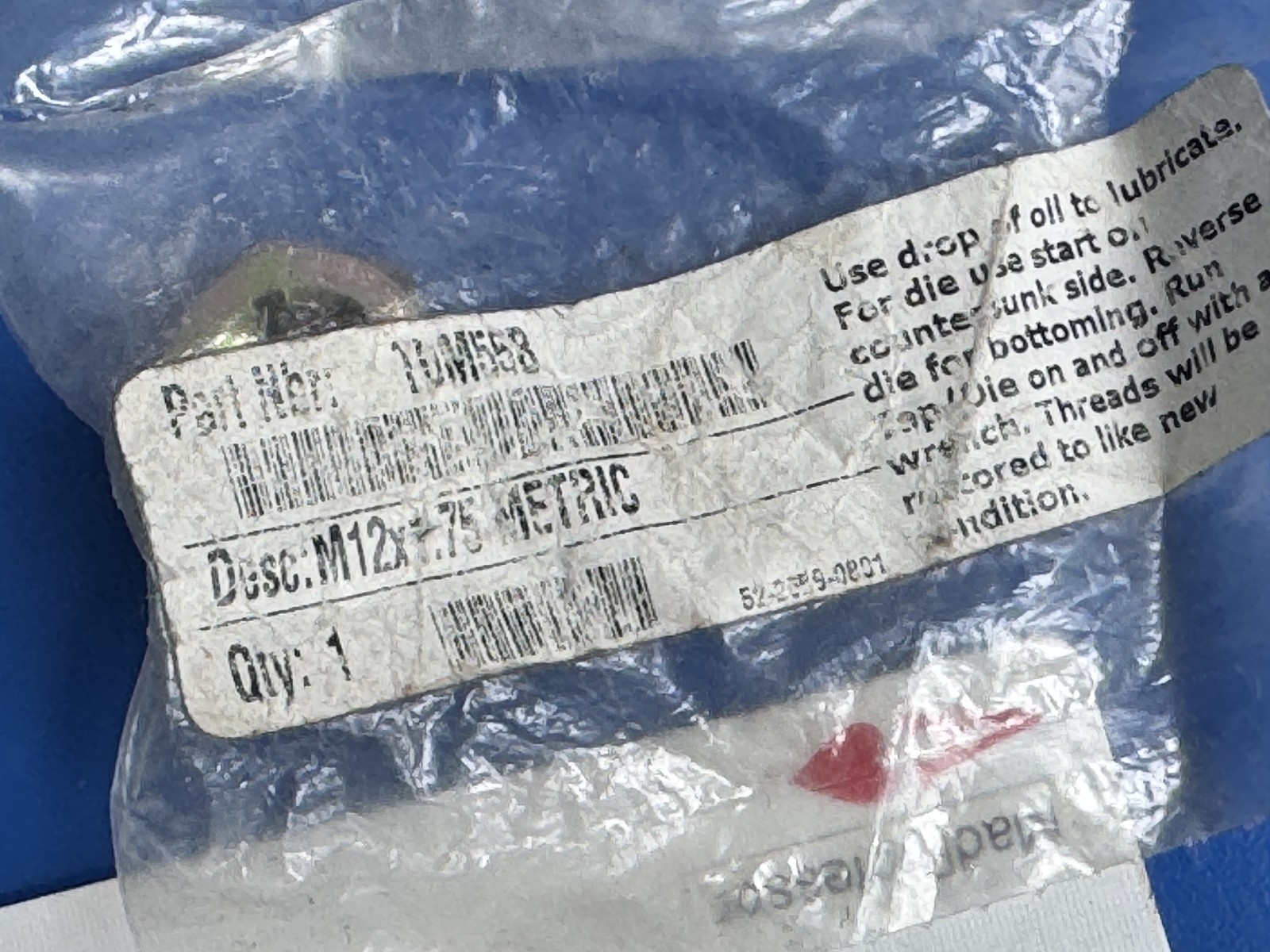 Snap-on M12 x 1.75 12mm Metric 3/4″ Hex Rethreading Die TDM55B for RTD48 set NEW