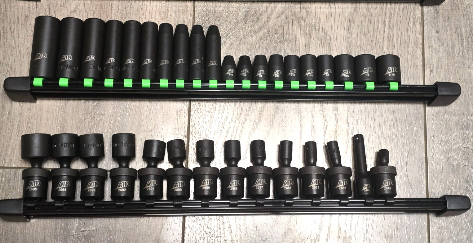 ATD 68pc Master 1/4″ dr 6pt SAE & Metric Impact Socket Set w/ Universals & Rails