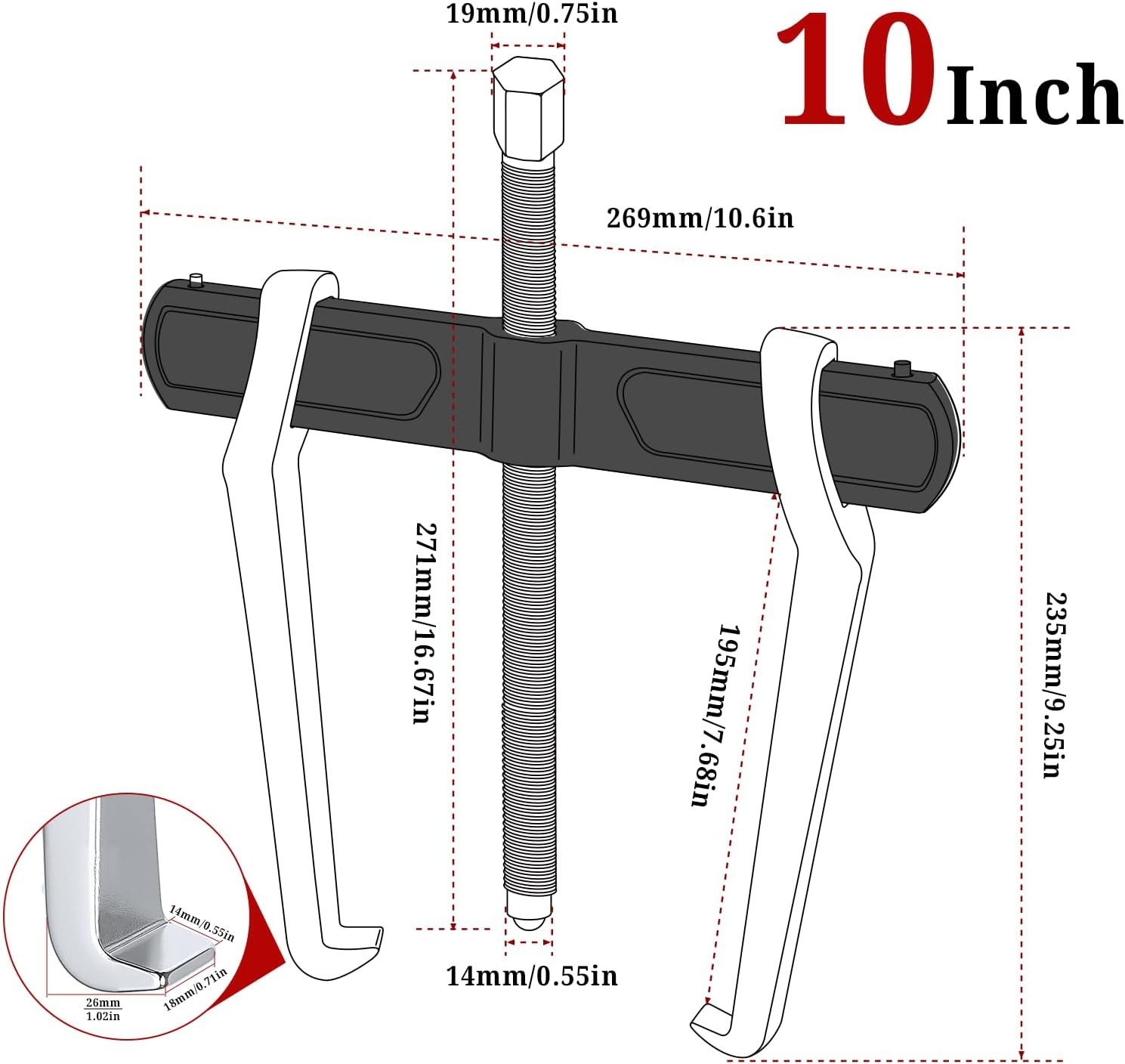 10″ 2 Jaw Gear Puller, Bearing & Pulley Removal Tool | Internal External Reve…