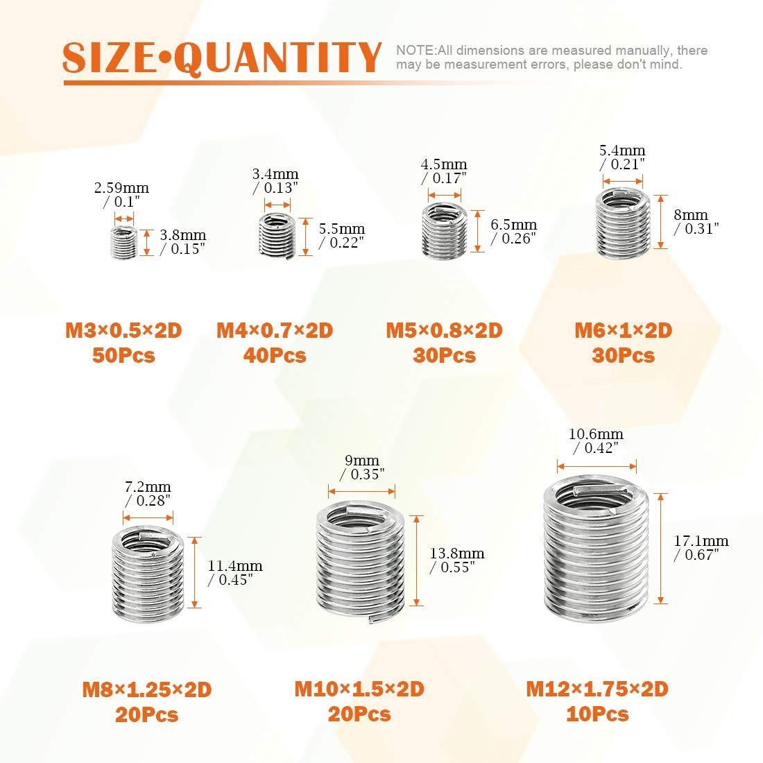 200 Pcs Stainless Steel Thread Inserts Kit M3-M12 Helicoil Screw Repair Set