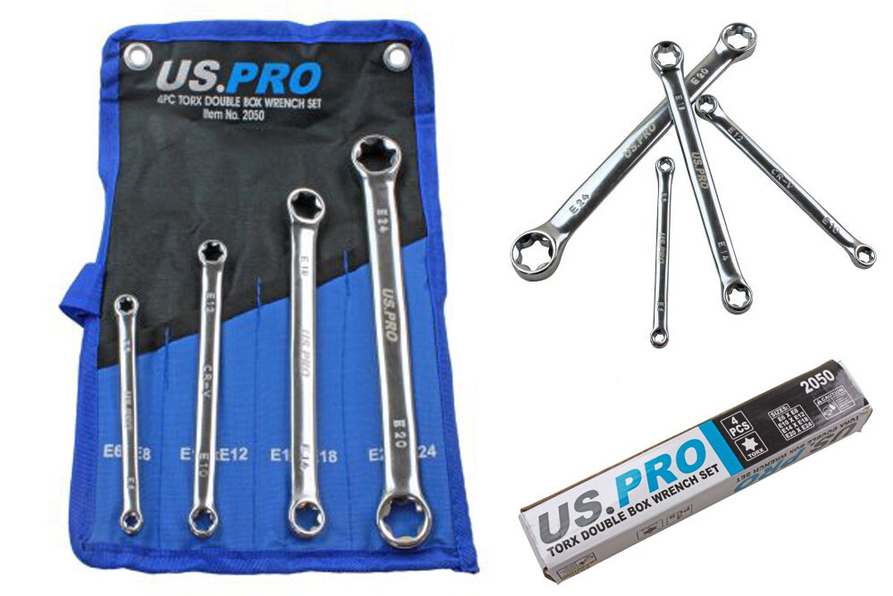 4pc Double E-Torx Spanner Set Female Tox Star Wrench Box External TRX E6 to E24
