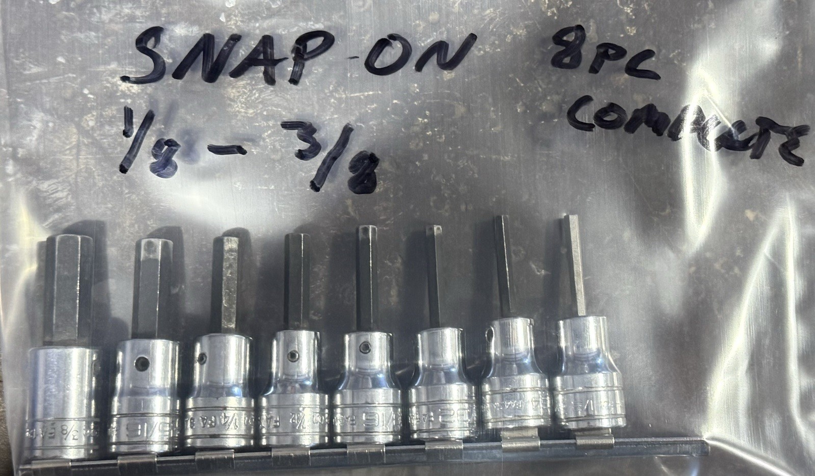 Snap On 8 Pc 3/8 Standard Hex Bit Socket Set 5/16 1/4 3/16 5/32 9/64 1/8