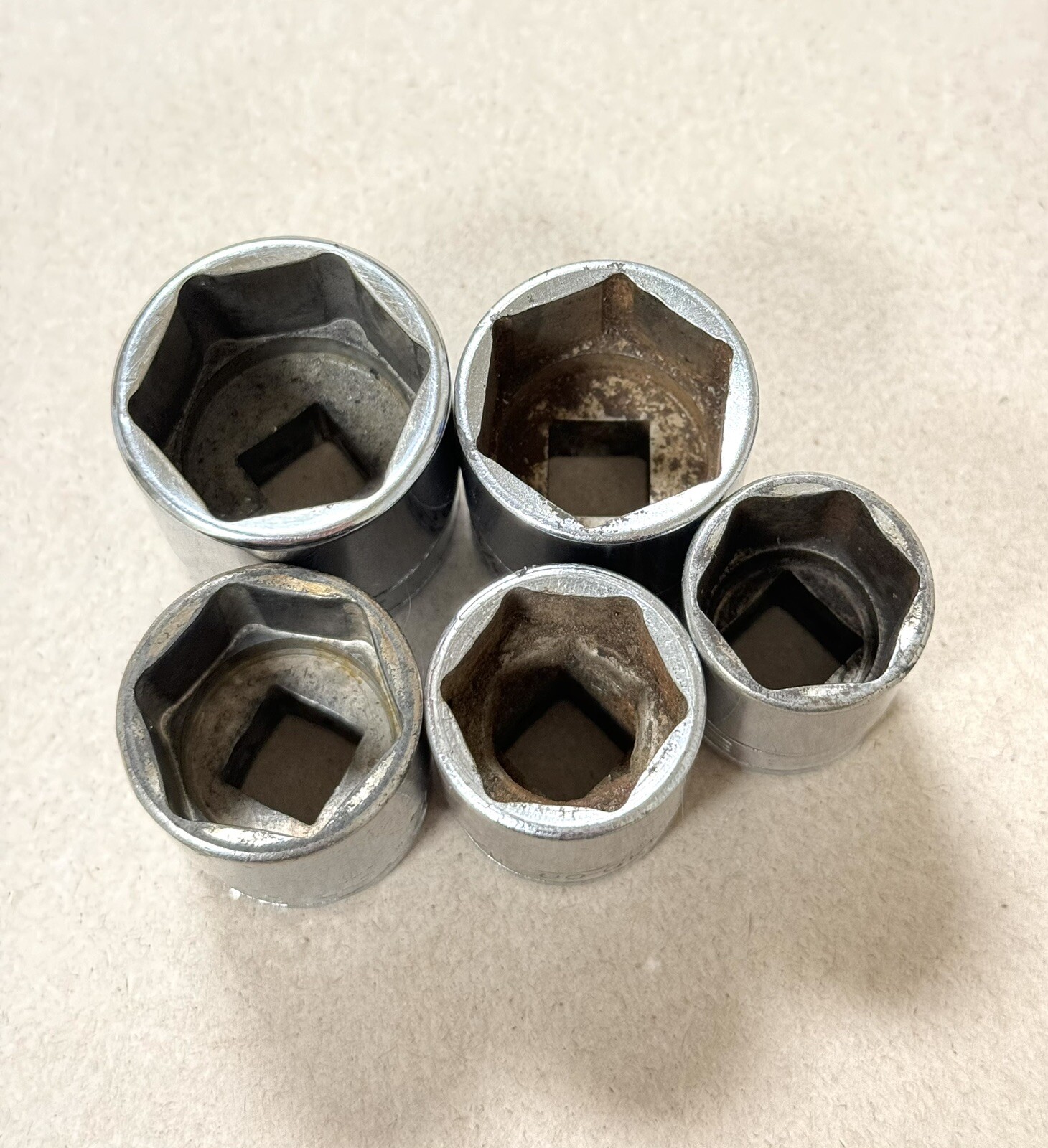 Snap On Tools 5pc 3/8” Drive SAE 6pt Sockets FS281,FS261,FS241,FS221,FS201