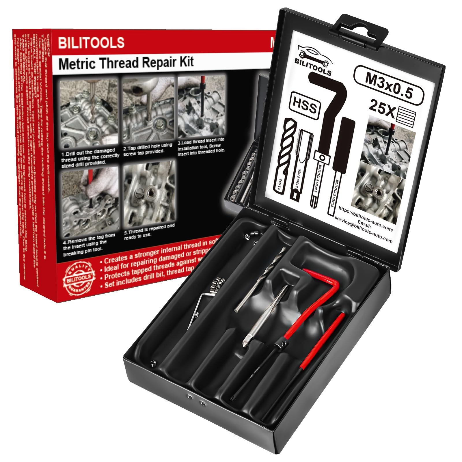 M5x0.8 Metric Thread Repair Kit HSS Drill Helicoil Insert Tool Set