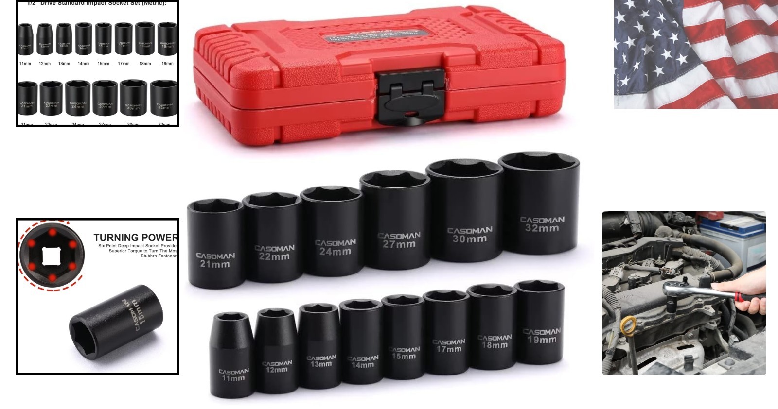 14 Pieces 1/2-Inch Drive Shallow Impact Socket Set, Metric, 6-Point, 11mm to …