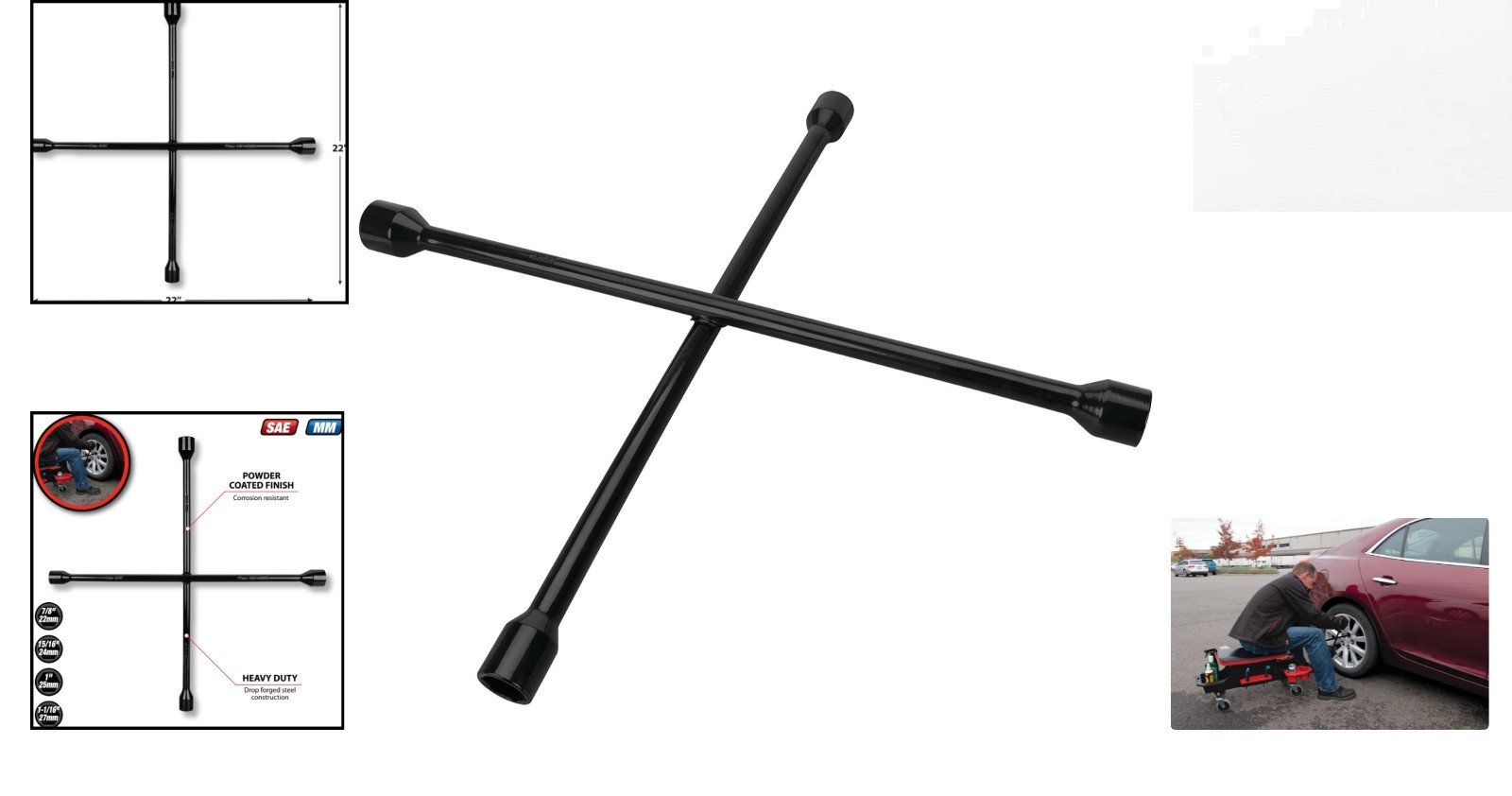 Durable 22-Inch 4-Way Lug Wrench with Four Sizes – Essential for Every Driver