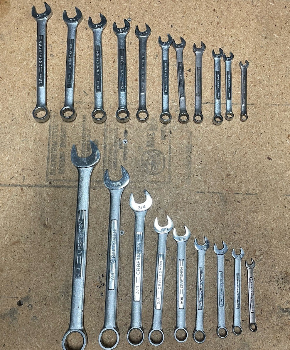 Craftsman USA 20 pc SAE Metric Combination Wrench Sets. Mostly VV 18-8mm 1”-5/16