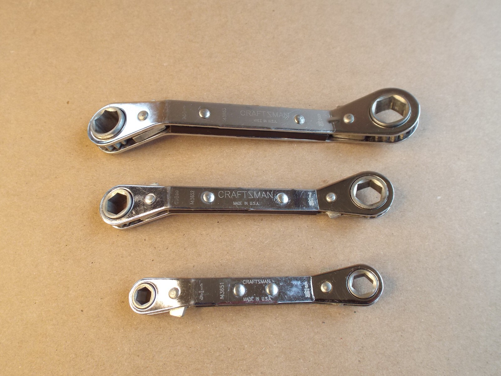 3 VTG Craftsman Box End Ratchet Wrench 1/4″ to 9/16″ USA 6 Point – Nice !