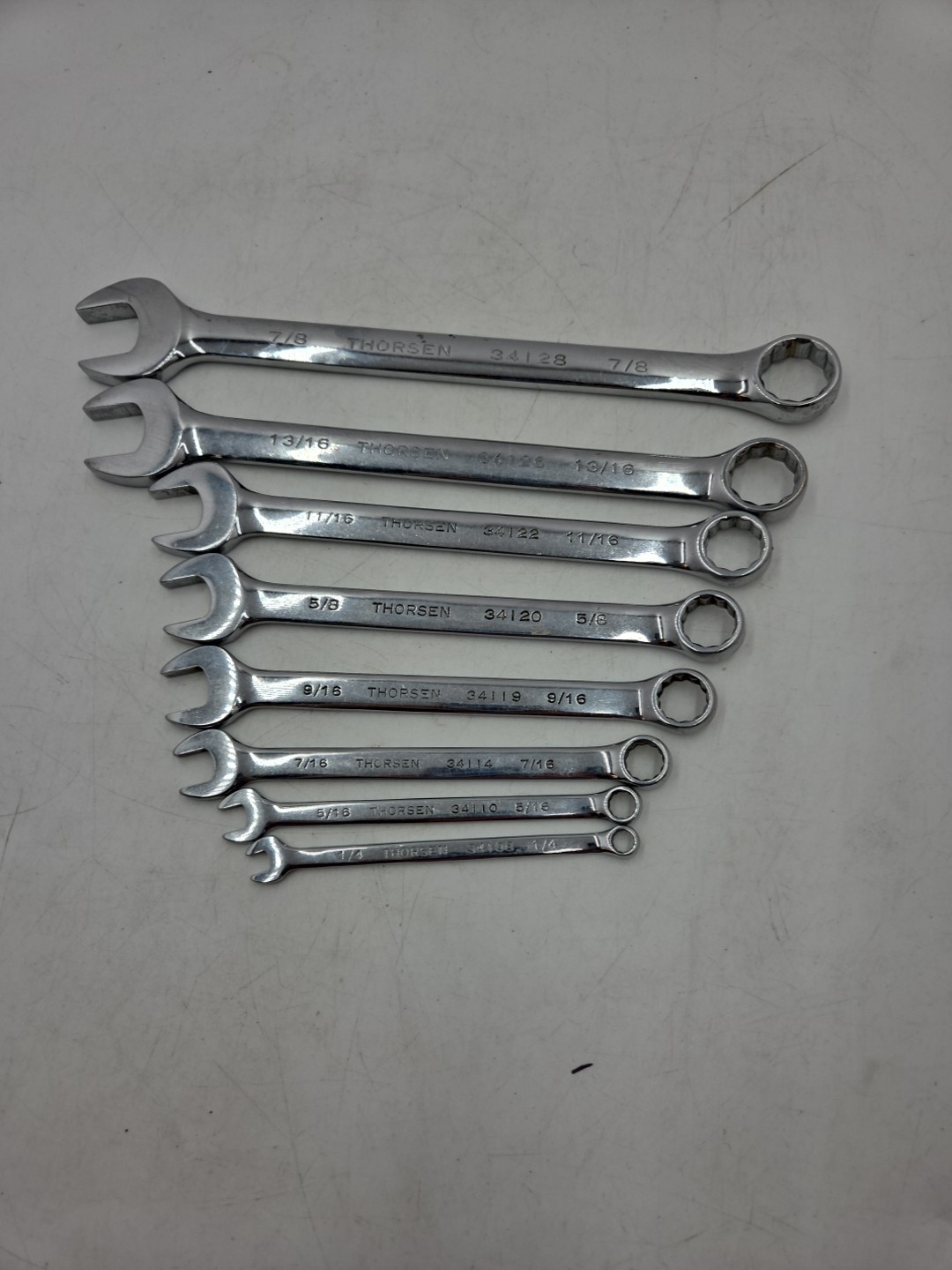 8 Pc. Thorsen Combo Wrench Set SAE 1/4, 5/16, 7/16, 9/16, 5/8, 11/16, 13/16, 7/8