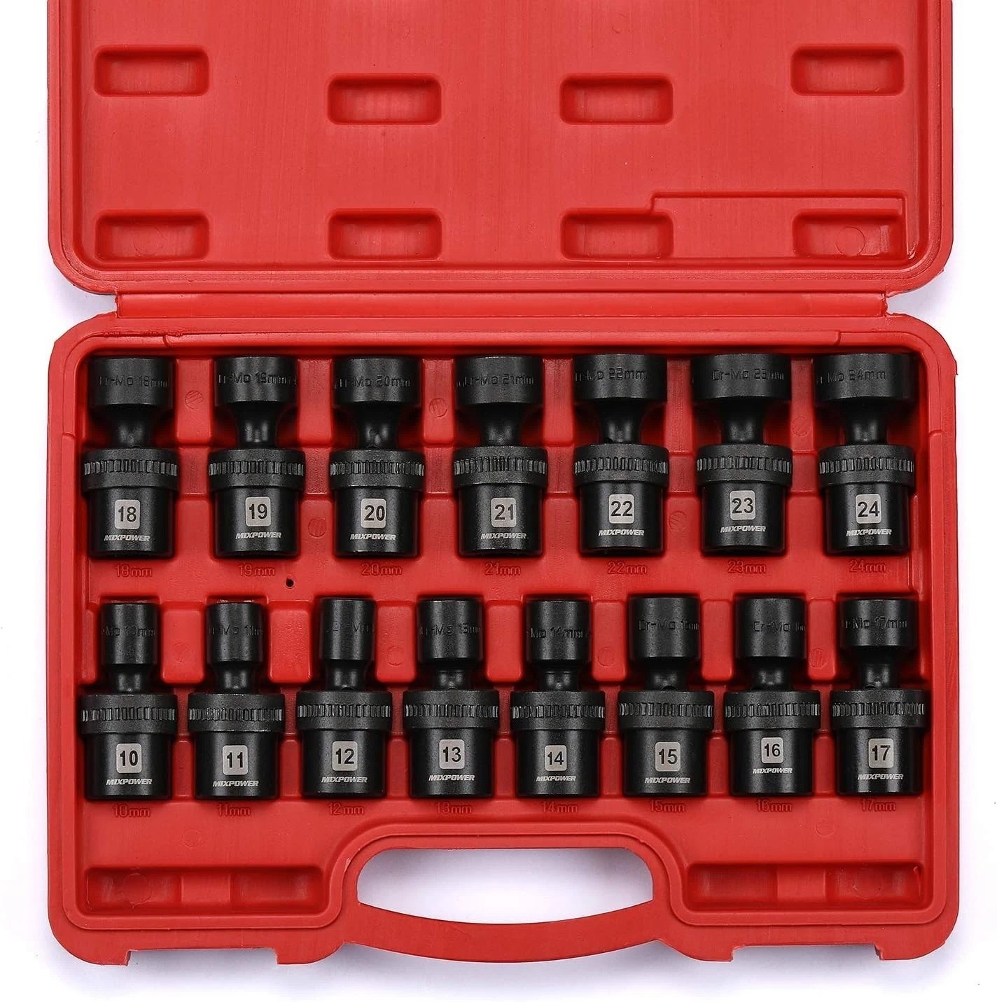 Professional 15-Piece Metric Swivel Impact Socket Set – Easy Read Laser Markings
