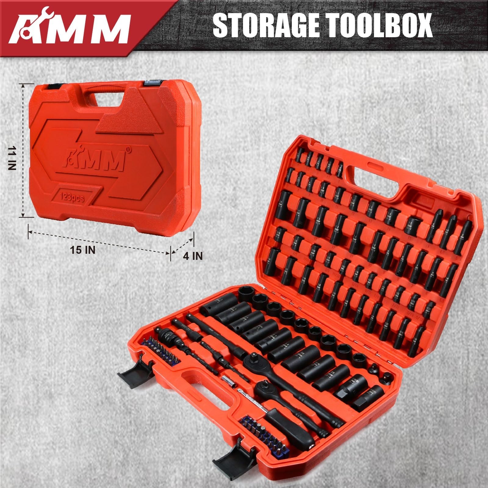 123Pcs Deep & Shallow Socket Set, 1/4” & 3/8” Drive, Metric & Standard, 72T Ratc