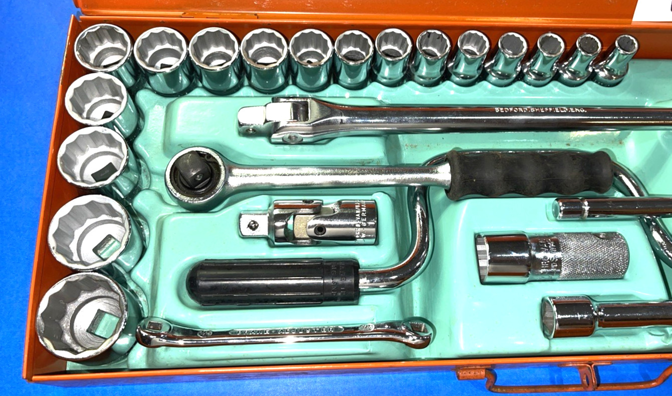 BEDFORD SHEFFIELD TOOLS NEW 1/2 DRIVE 37 PIECE GENERAL SERVICE SET IN RED BOX