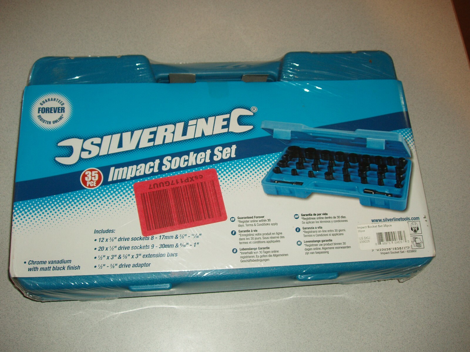 Silverline 35pc Impact Socket Set Metric&SAE 8mm-30mm,3/8″-1″ (22mm, 24mm, 27mm)