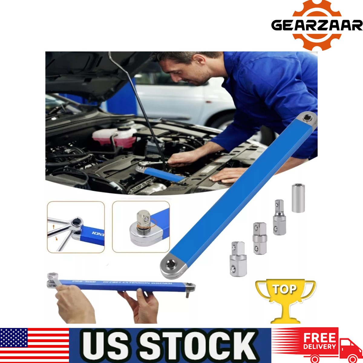 Ratchet Spanner Wrench Set Metric and Imperial System Offset Extension Tool