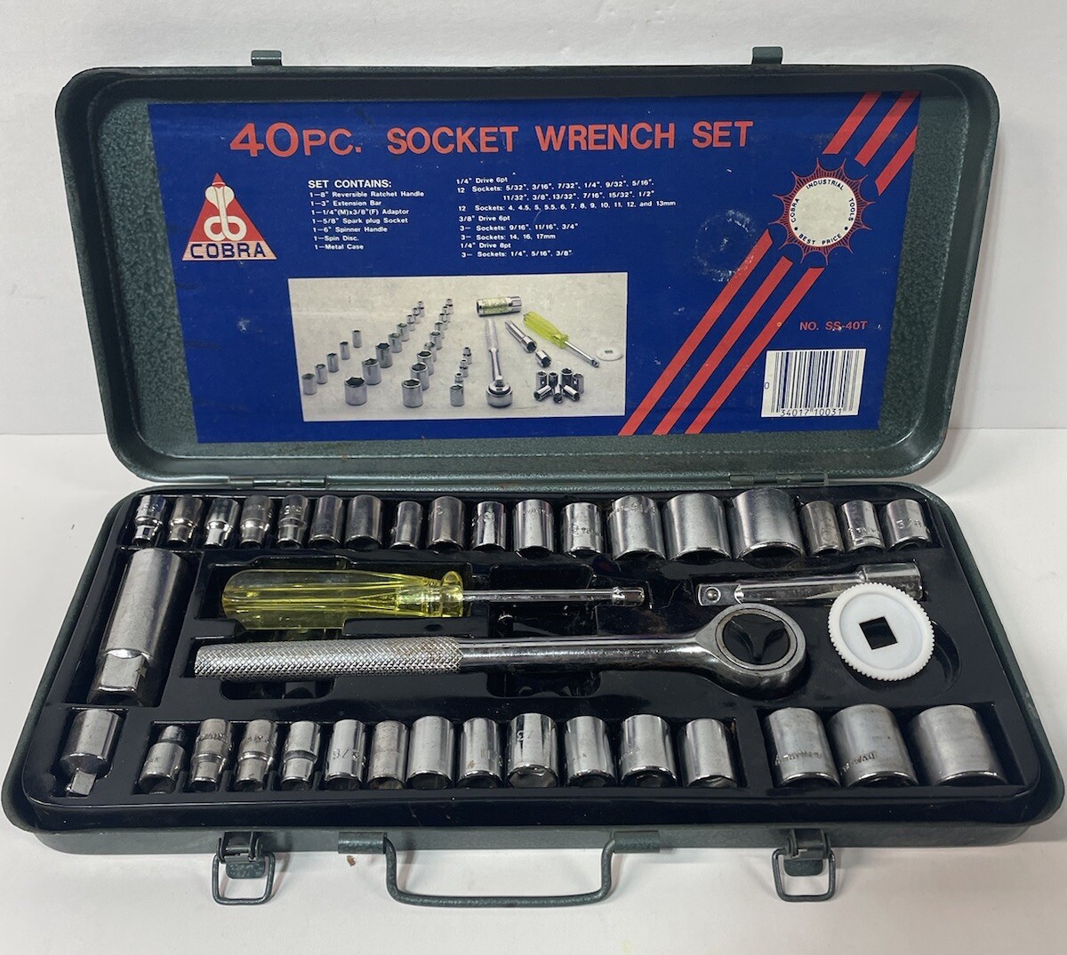 Cobra 40 pcs. Socket Wrench Ratchet Set Tool with Metal Case COMPLETE Nice!