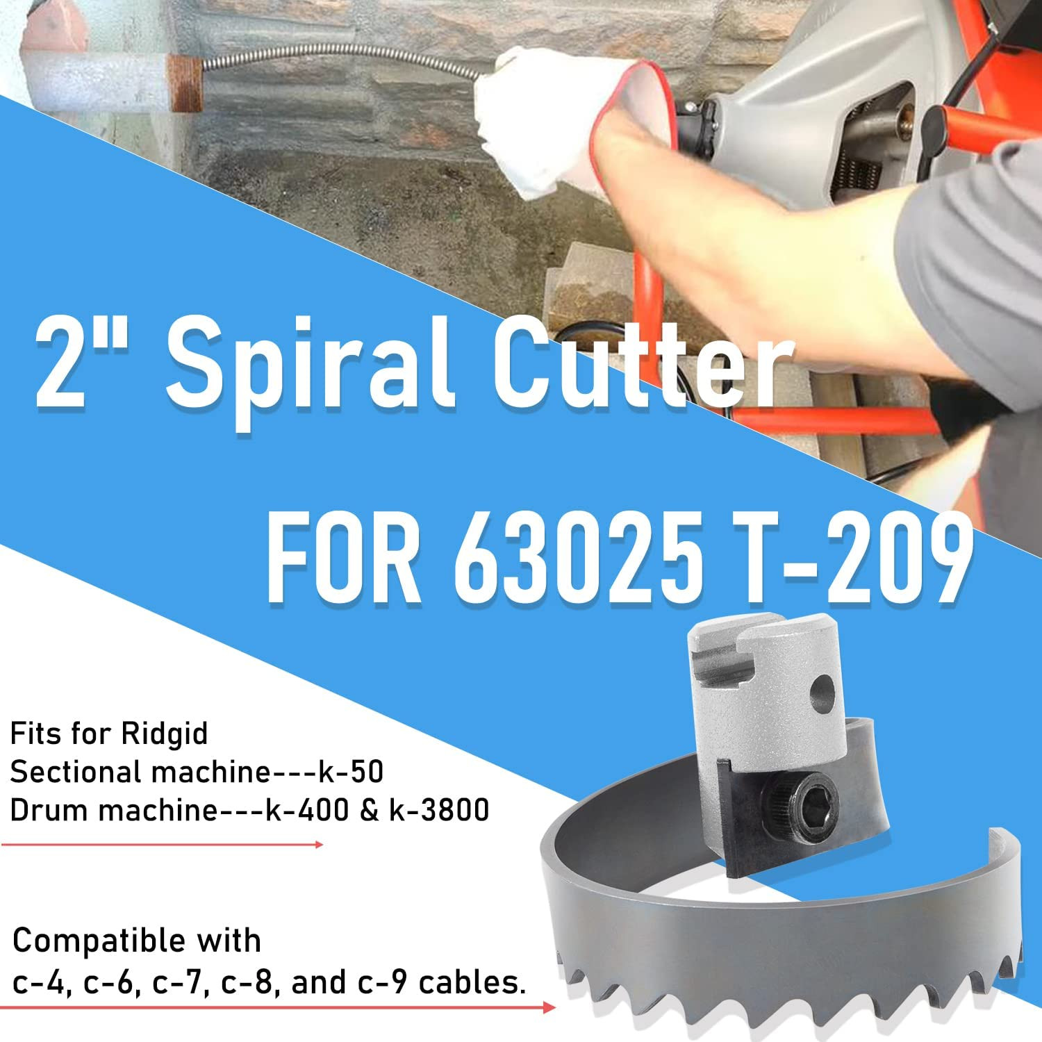2″ Spiral Cutter,For Ridgid K-50 K-400 K-3800 Drum/Sectional Machine 63025 T-209