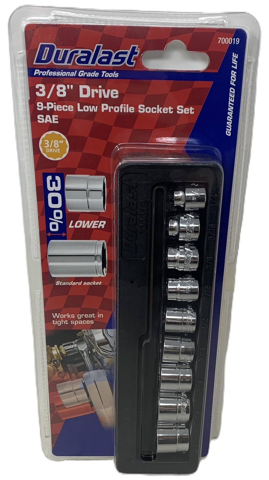 Duralast 9-Piece Low Profile Socket Set (700019) – 3/8 Inch Drive, SAE Tool