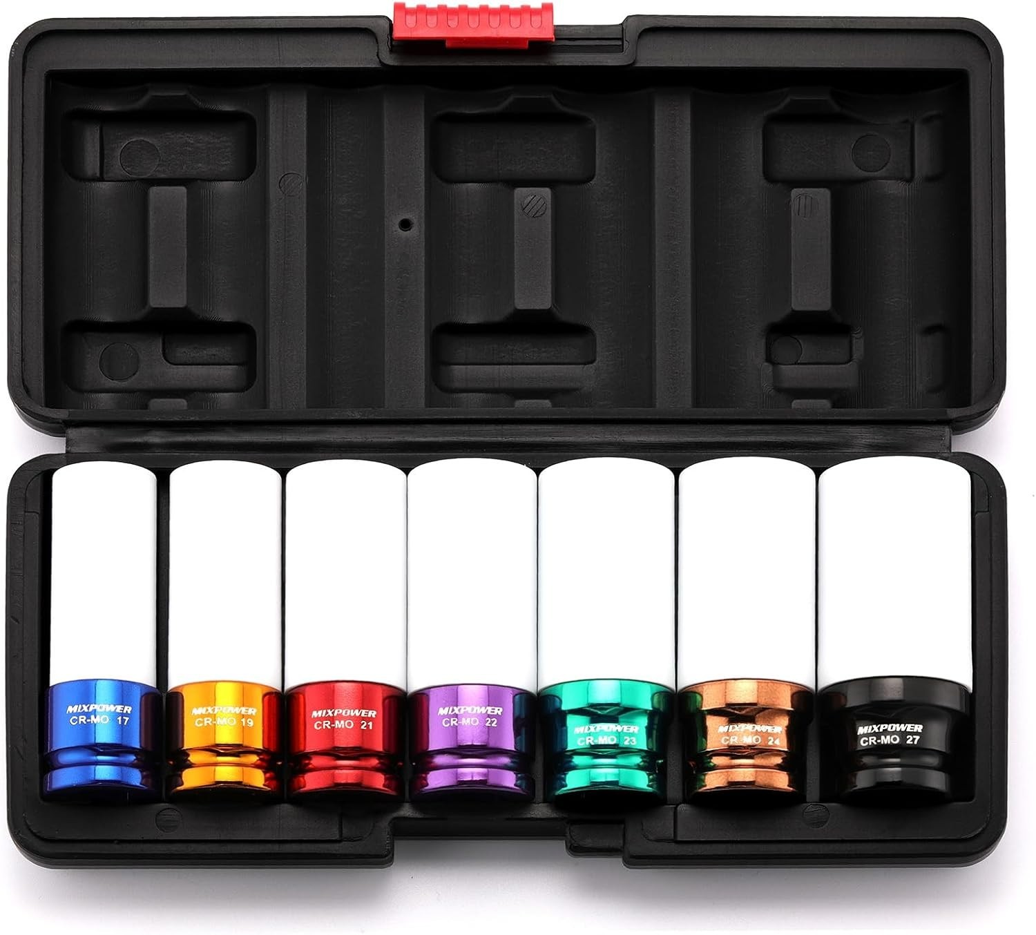 7-Piece Thin Wall Impact Socket Set with Color-Coded Metric Sizes 17mm to 27mm