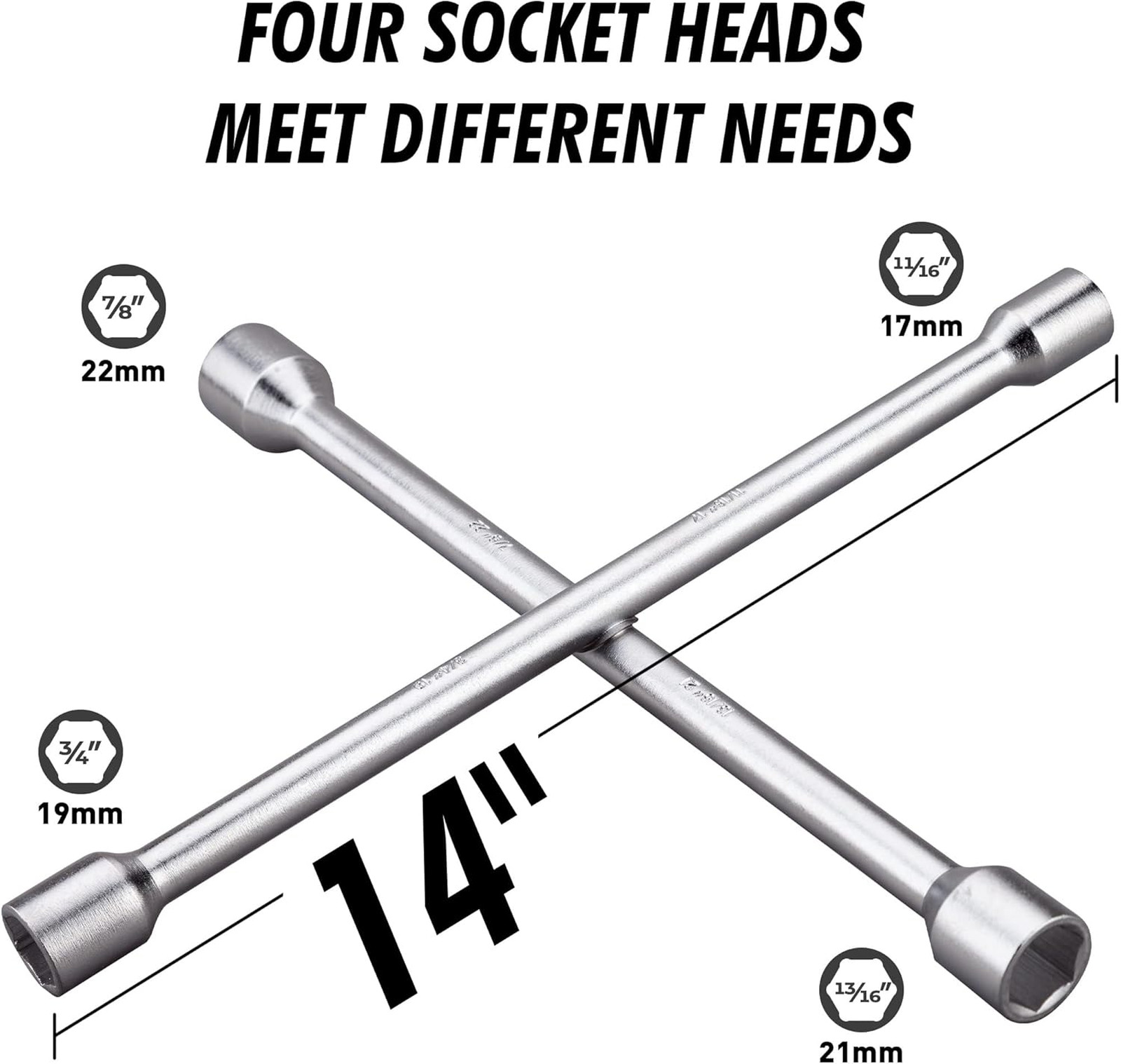 14 Inch Universal Heavy Duty Lug Wrench 4 Way Tire Iron Wrench