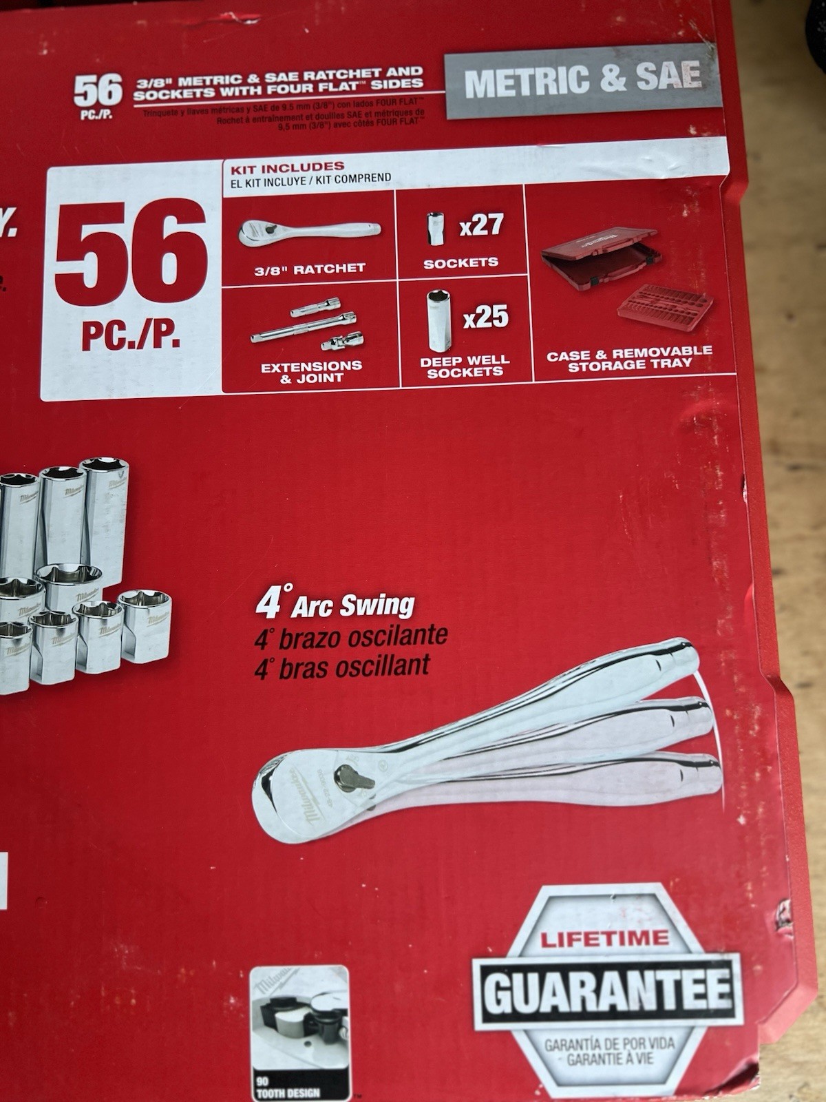 [NEW] (48-22-9008) Milwaukee 3/8″ Drive 56pc Ratchet & Socket Set with FOUR FLAT