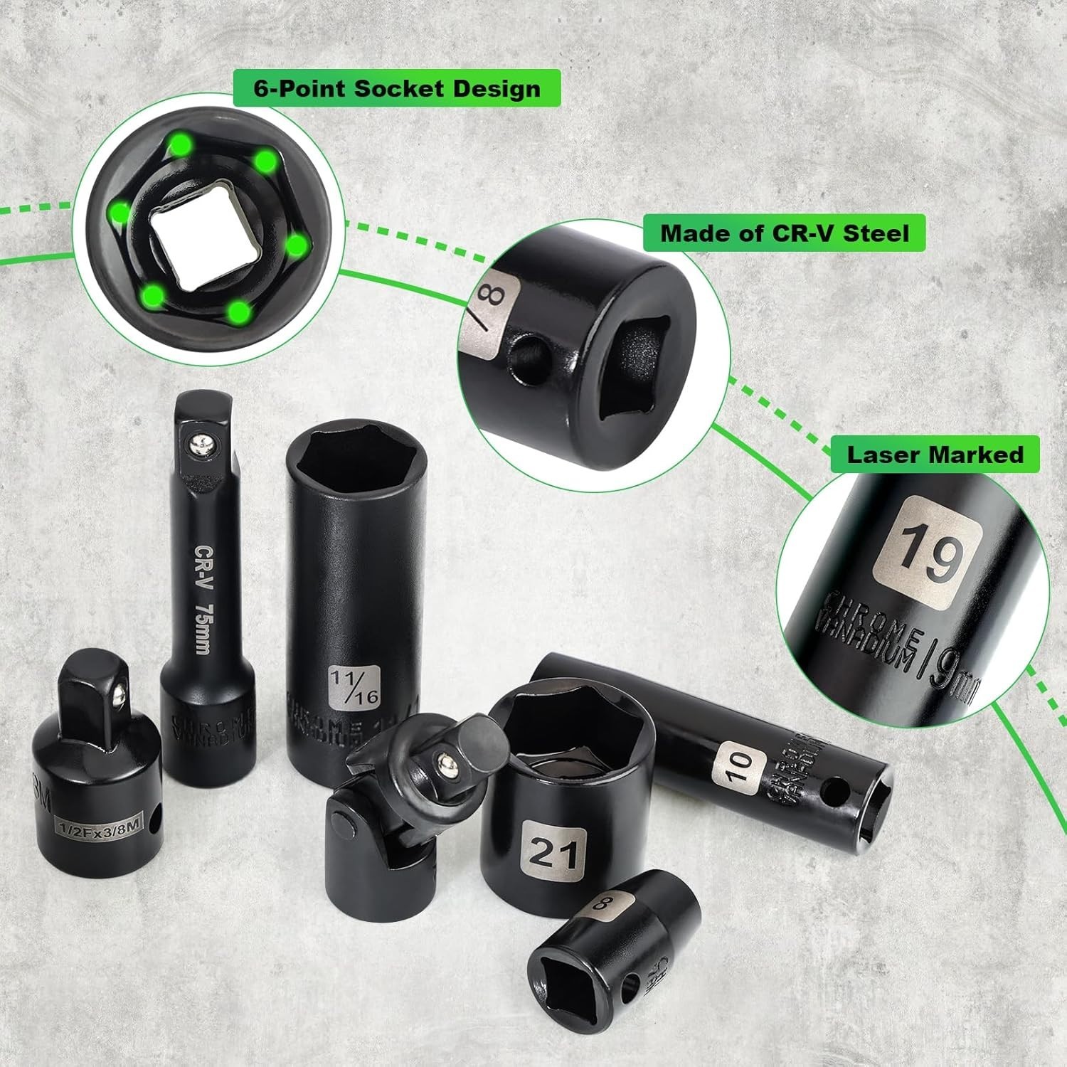 Heavy-Duty 3/8″ Drive Impact Socket Set – Corrosion-Resistant & Organized