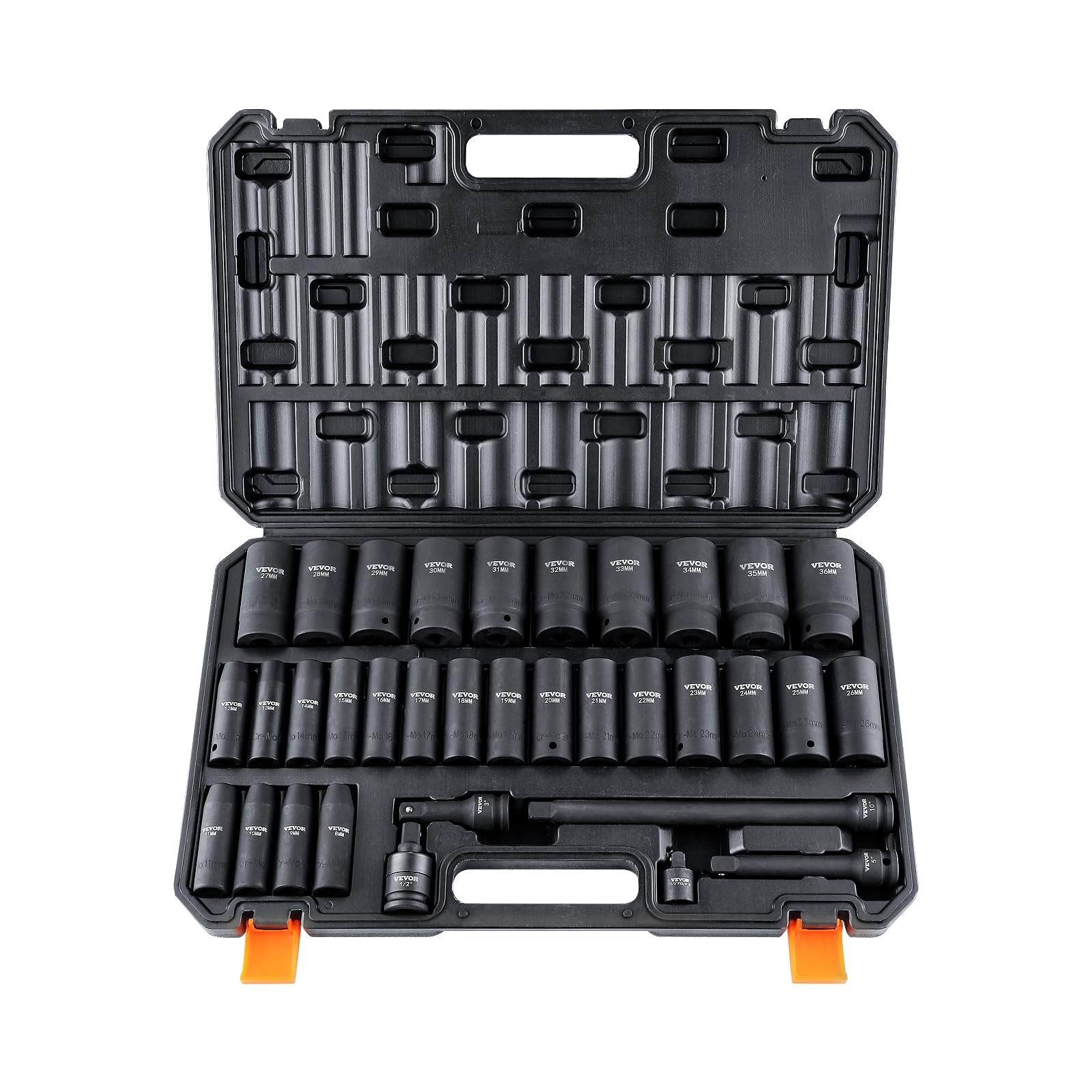 34-Piece 1/2″ Drive Impact Socket Set Metric 8-36mm, Cr-MO Steel, Auto Repair, S