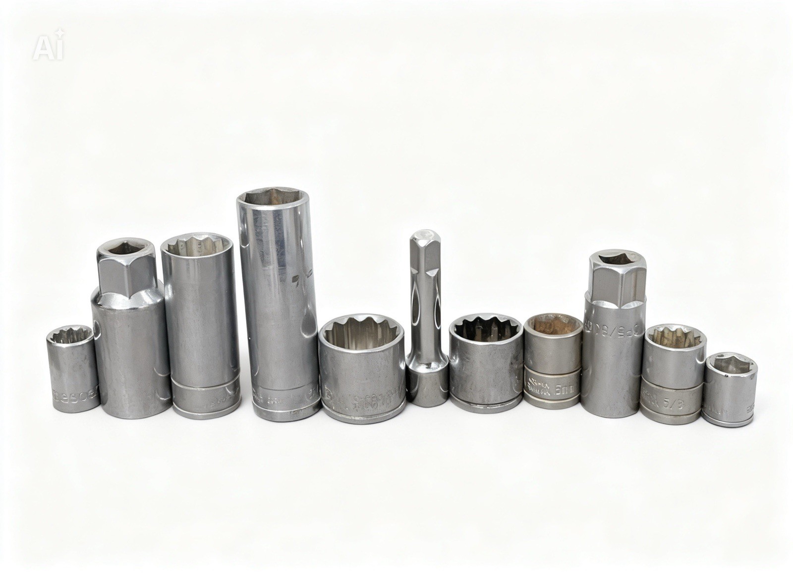 PM-Great Neck-Crescent Chrome Impact Socket Tool USA Mixed Sizes SAE METRIC LOT