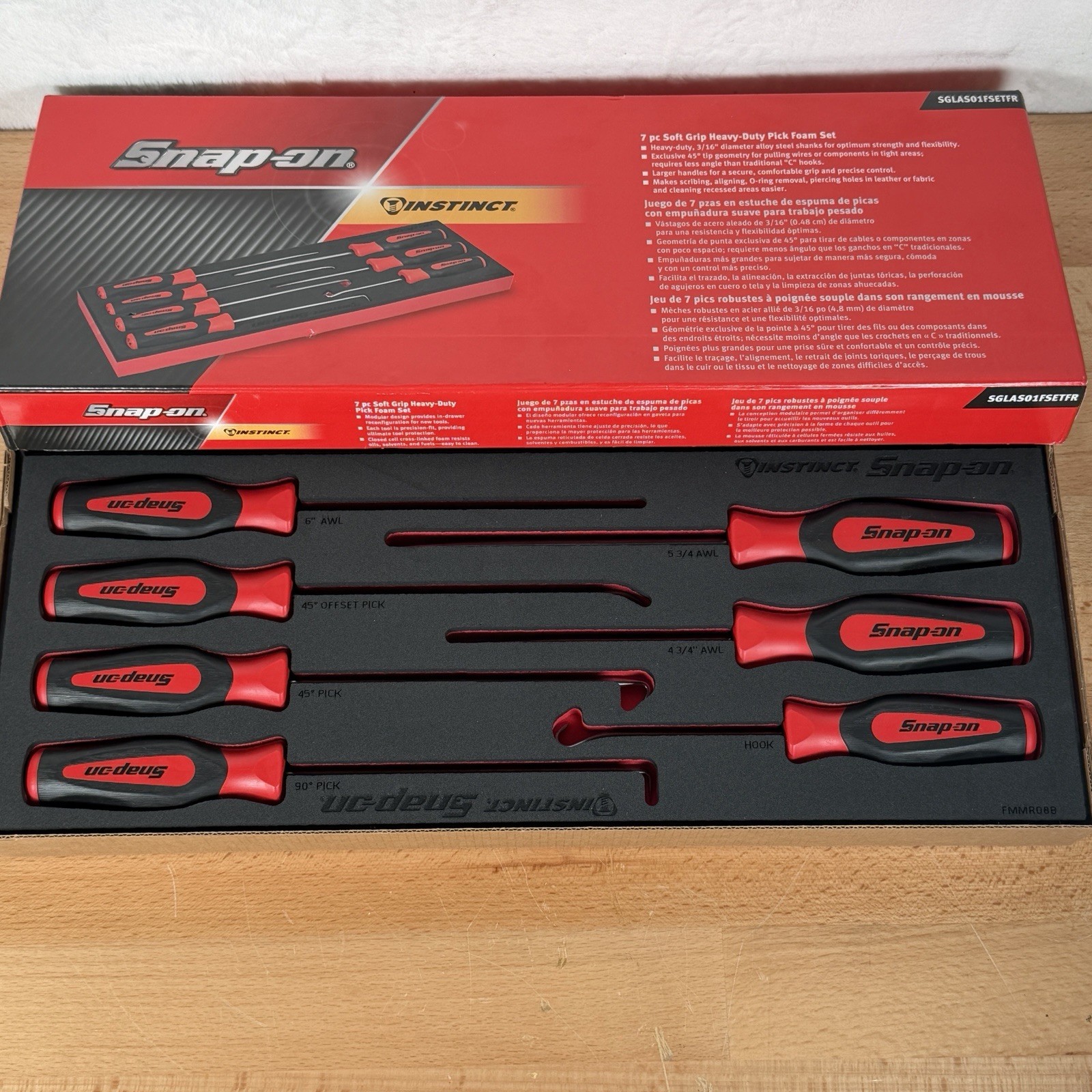 Snap-on 7pc RED Soft Grip Heavy-Duty Foam Pick Set SGLAS01FSETFR *BRAND NEW*