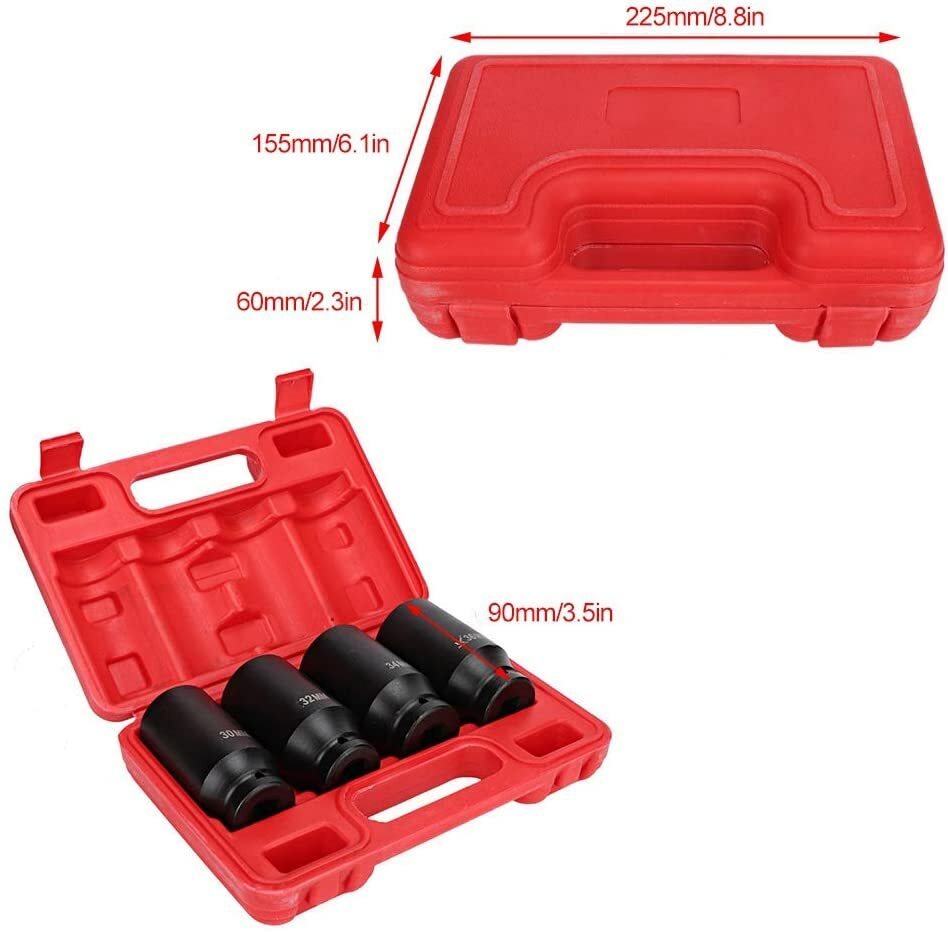 4pc 1/2″ Dr Deep Spindle Axle Nut Socket Set 12 POINT METRIC 30mm 32mm 34mm 36mm