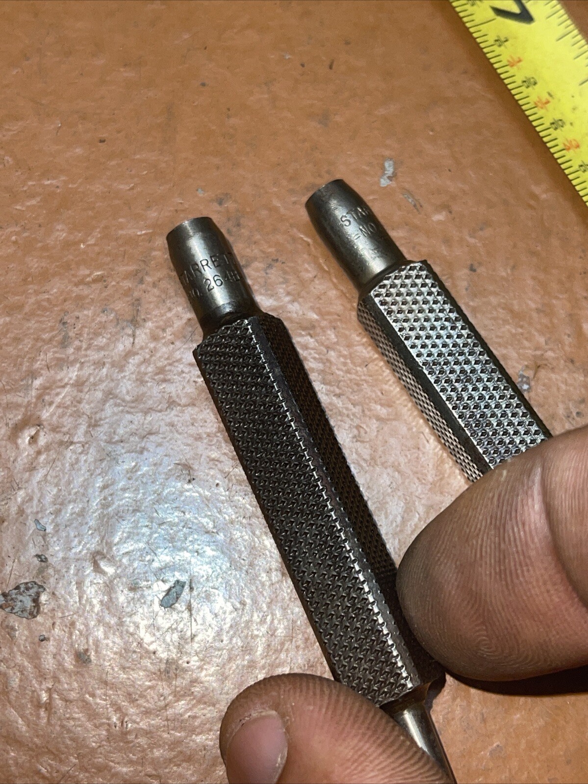 Vintage Starrett USA 264B Short Stubby Center Punch Set Knurled Grip 2 Piece
